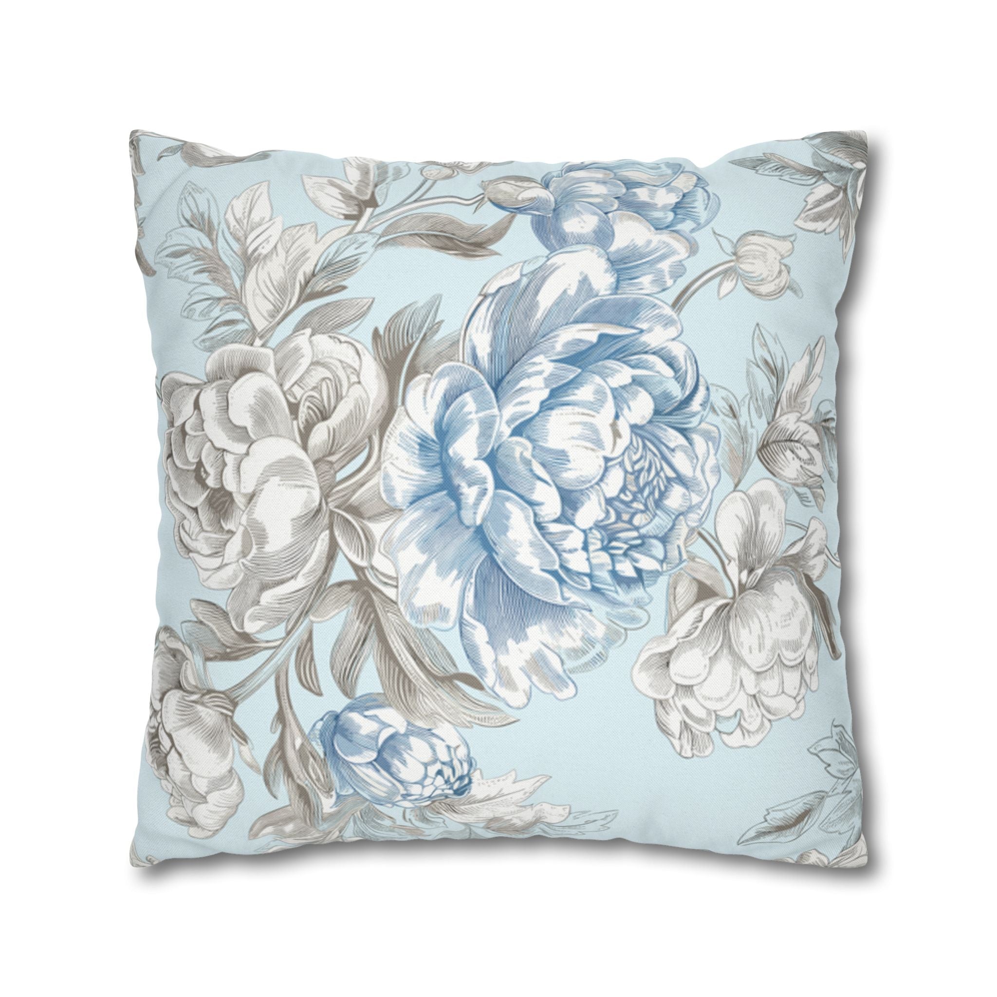 Light Blue Floral Throw Pillowcasу – Elegant Botanical Cushion for Sofa or Bedroom Home Decor, housewarming, cottage core