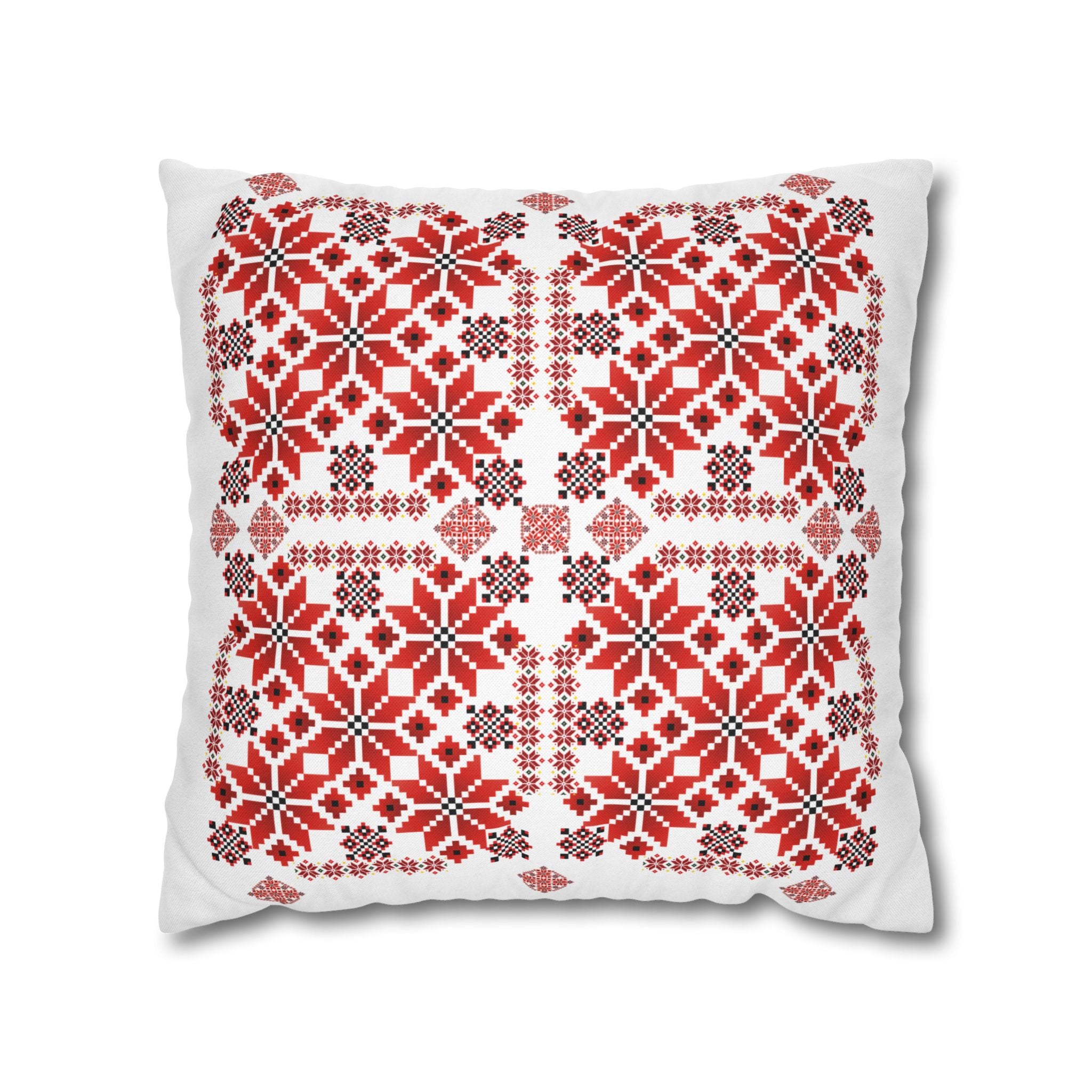 Ukrainian Red-Black Folk Pattern Pillowcase. Decorative Cushion Cover. Traditional Slavic Ornament. Boho Ethnic Home Decor Gift