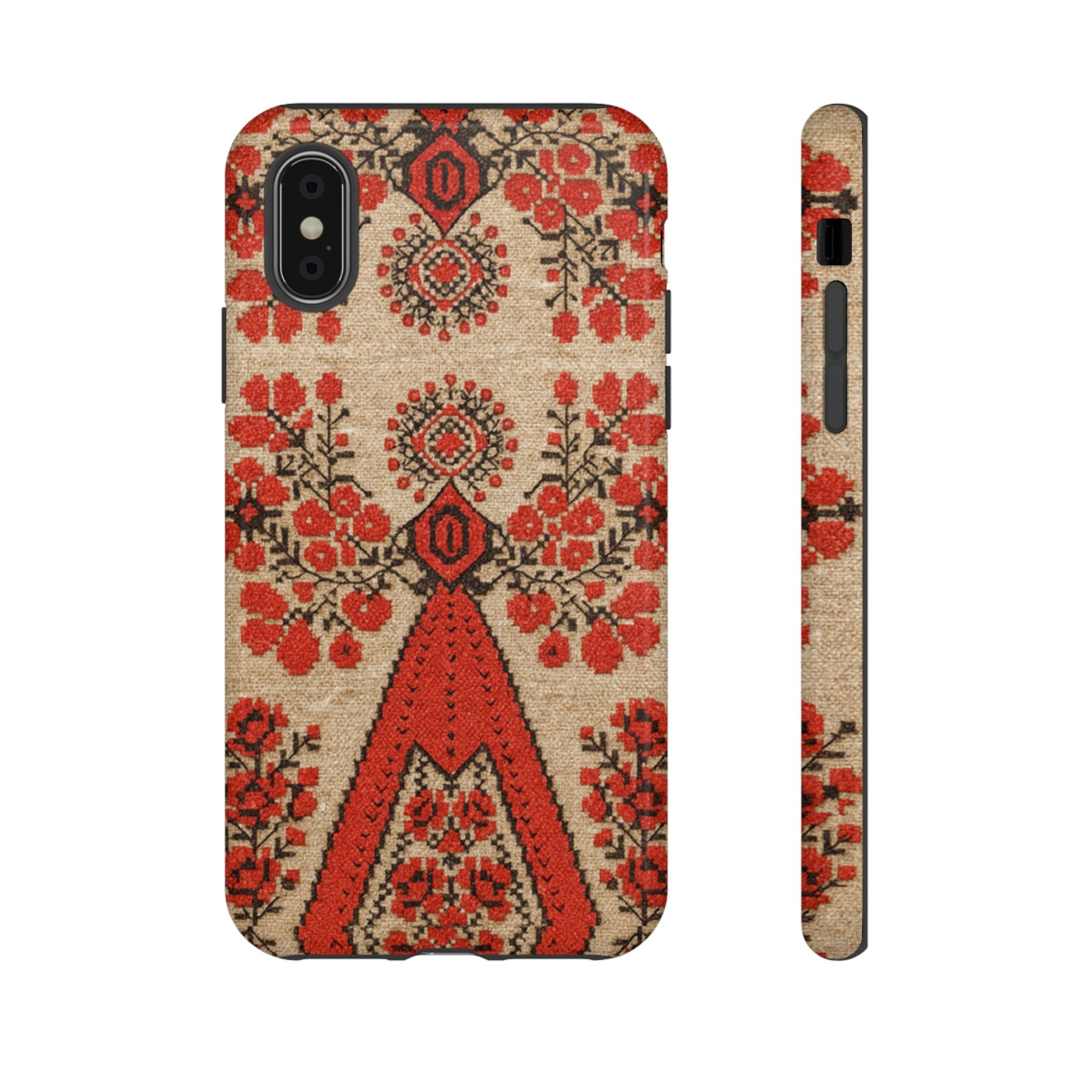 Ukrainian Embroidery Phone Case • Red Black Folk Pattern • Protective Cover with Traditional Berehynia Floral Motifs
