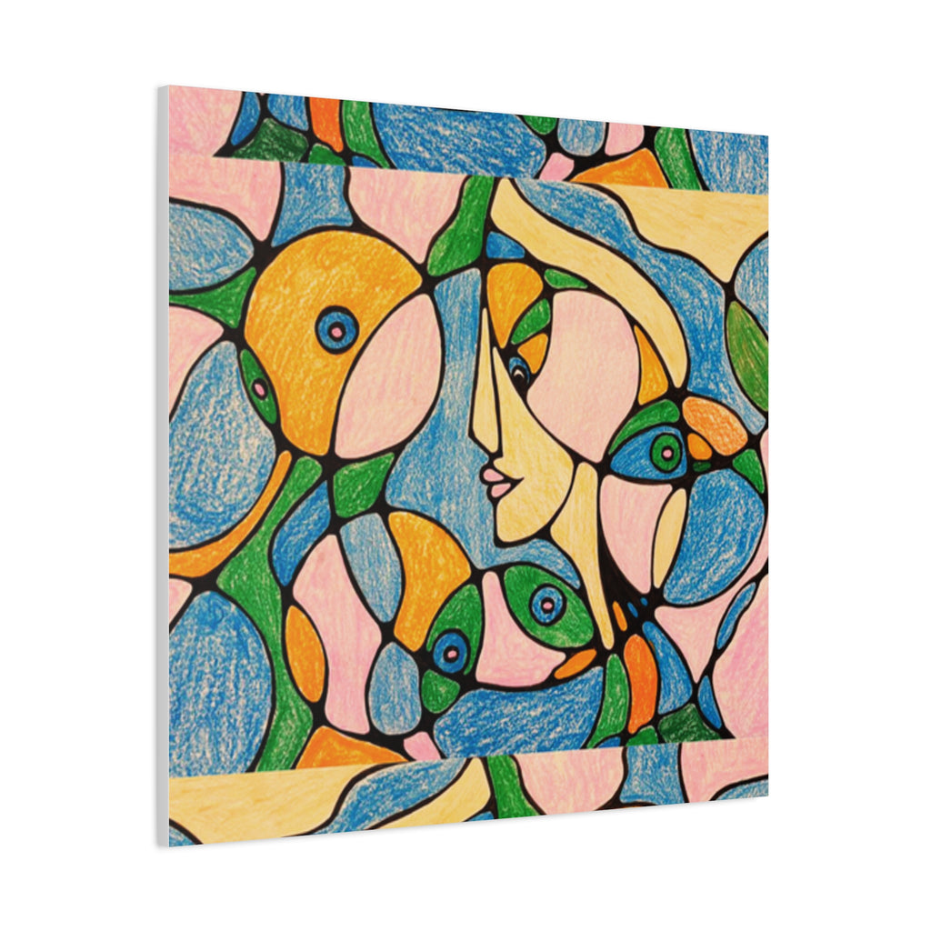 Abstract Colorful Faces Canvas Art, Vibrant Modern Wall Decor, Surreal Cubist Style Matte Print, Stretched 1.25" Ready to Hang