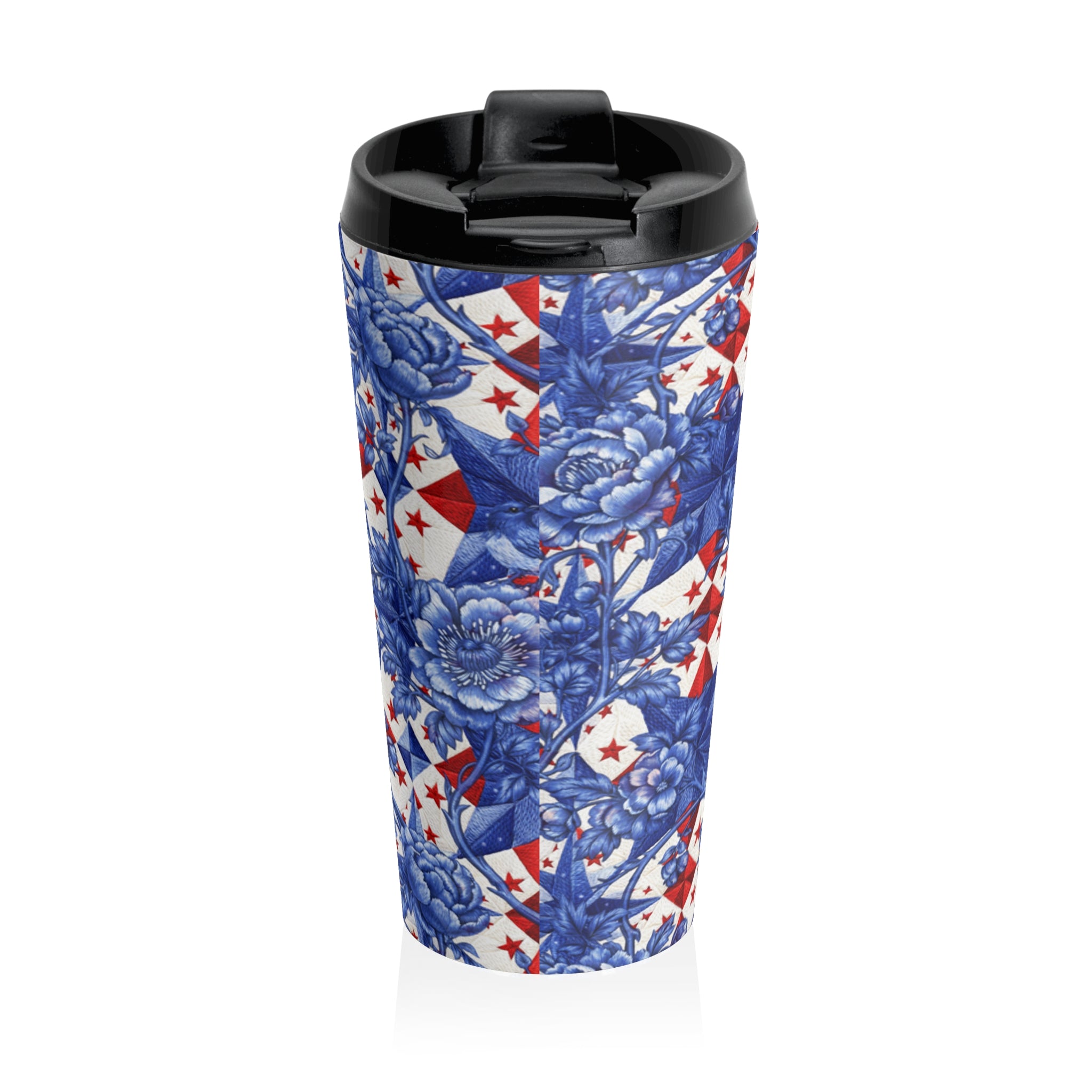 America 250th Anniversary Travel Mug | Toile Floral & Stars | BLUESKYDEZIGN