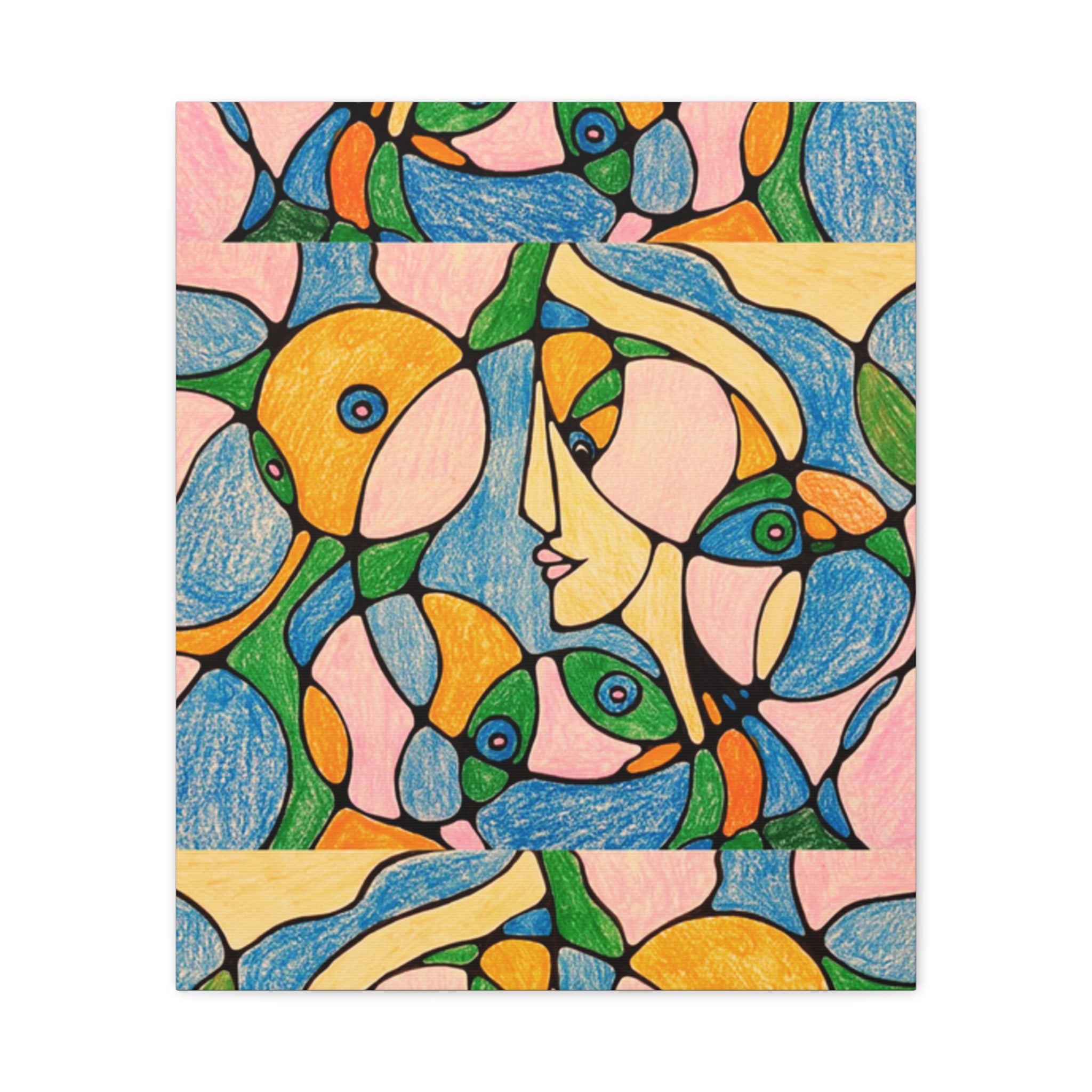 Abstract Colorful Faces Canvas Art, Vibrant Modern Wall Decor, Surreal Cubist Style Matte Print, Stretched 1.25" Ready to Hang