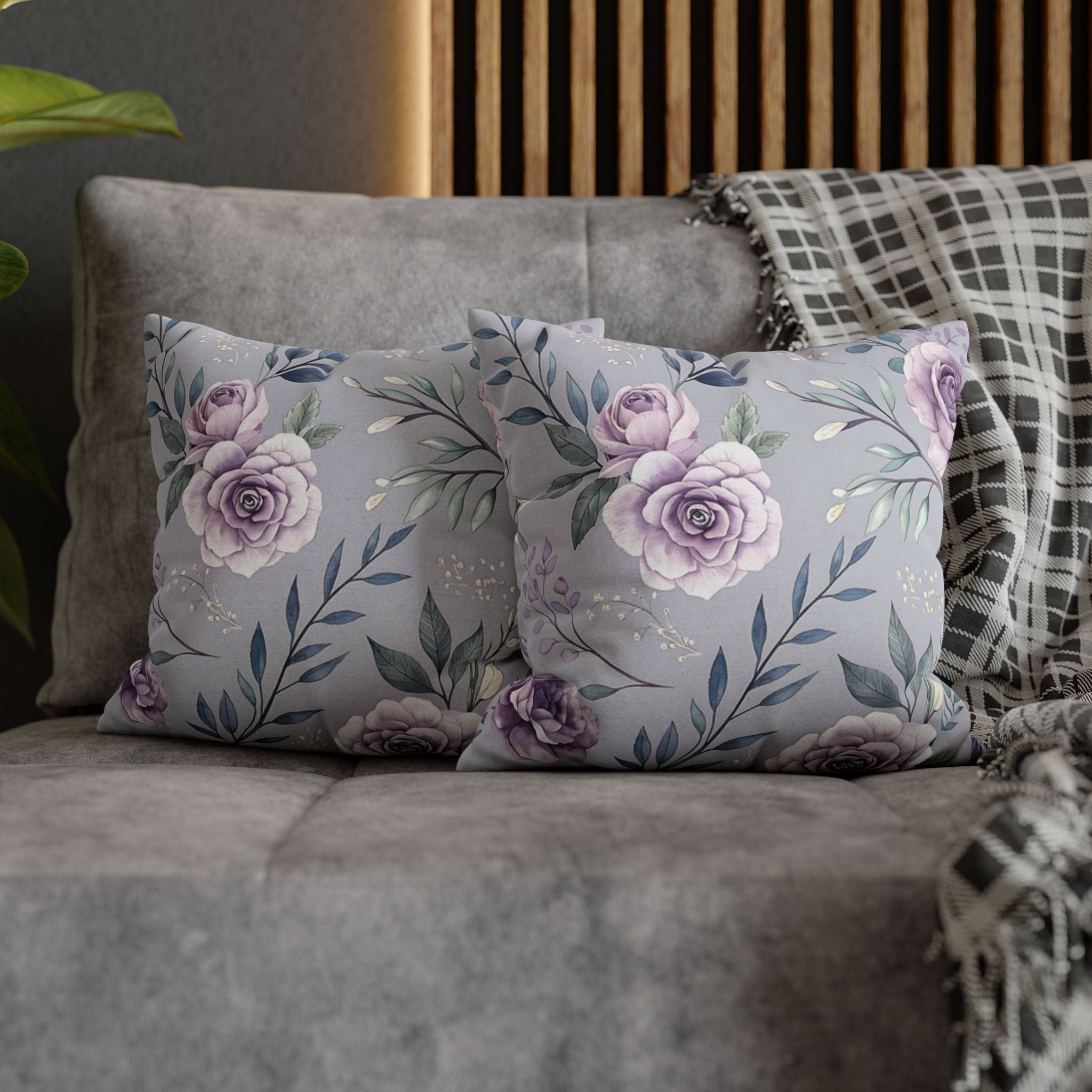 BLUESKYDEZIGN Purple Rose Floral Pillow Cover - Elegant Cottage Core Decor