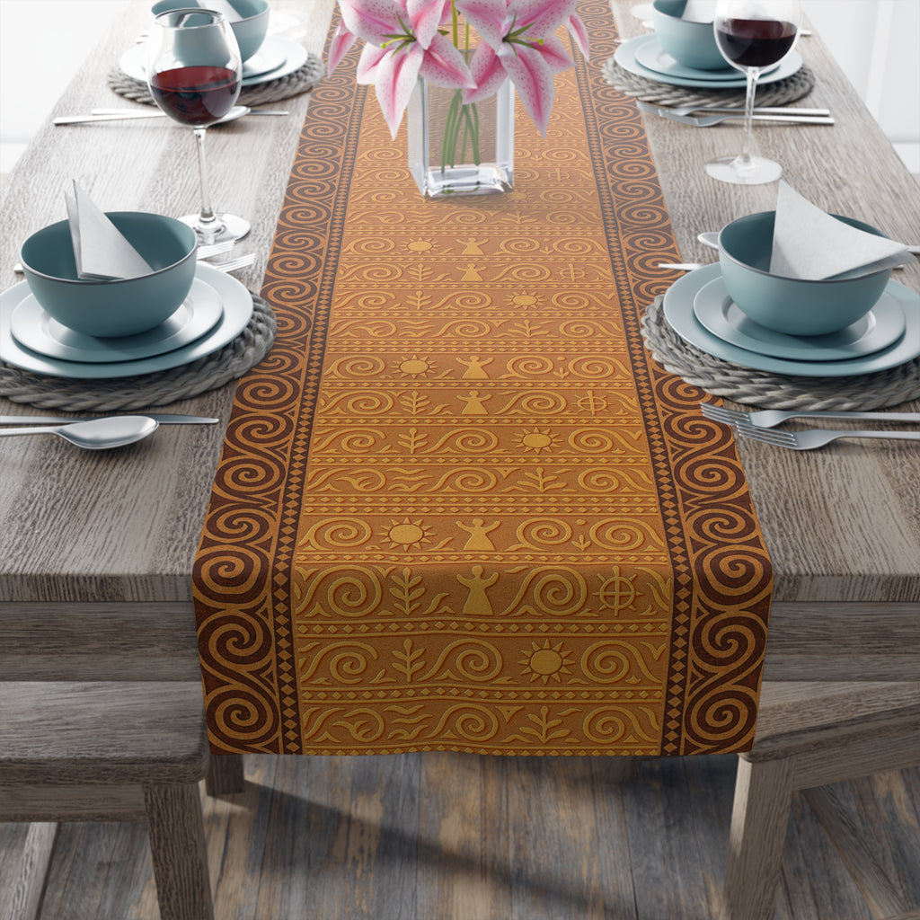 Trypillian Code Table Runner | Terracotta Ancient Symbol Farmhouse Decor