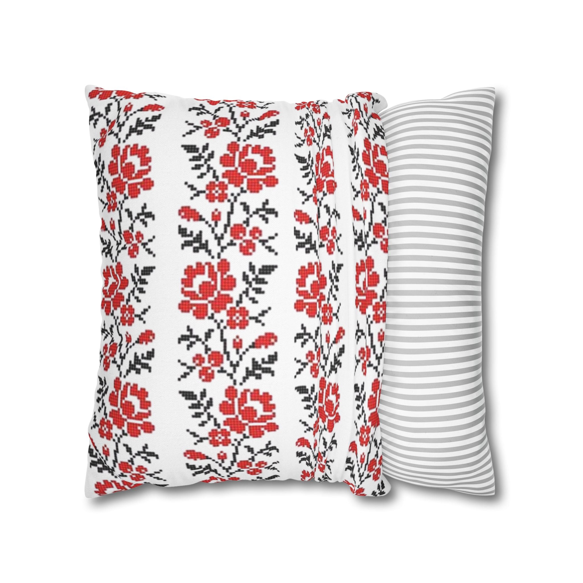 BLUESKYDEZIGN Ukrainian Red Black Folk Art Pillow Cover - Heritage Decor