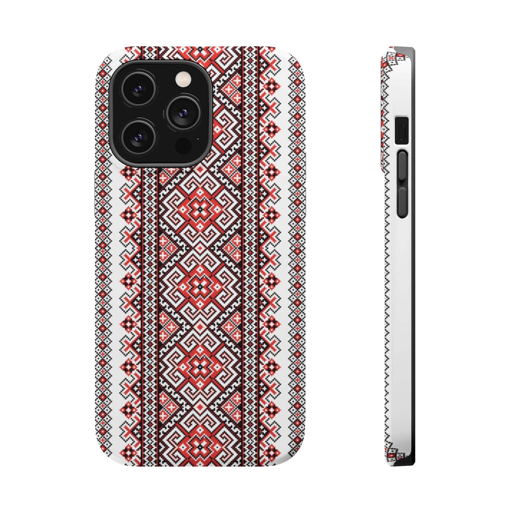 Traditional Ukrainian Red-Black Pattern Phone Case | Magnetic Impact-Resistant Case