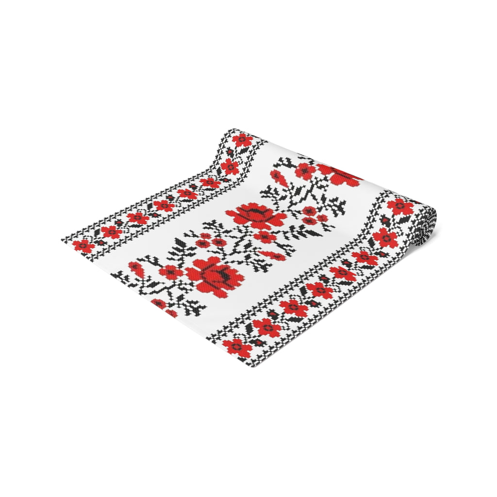 BLUESKYDEZIGN Ukrainian Traditional Table Runner - Red Black Folk Art