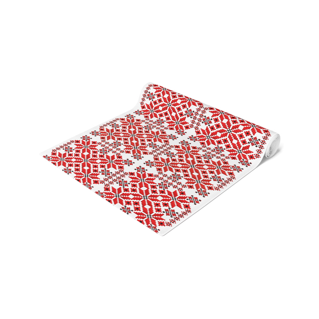 Mariia Red Table Runner | Ukrainian Folk Embroidery | Red & Black Geometric Dining Linen
