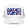America 250th Anniversary Trucker Hat | Patriotic Toile Floral & Stars | BLUESKYDEZIGN