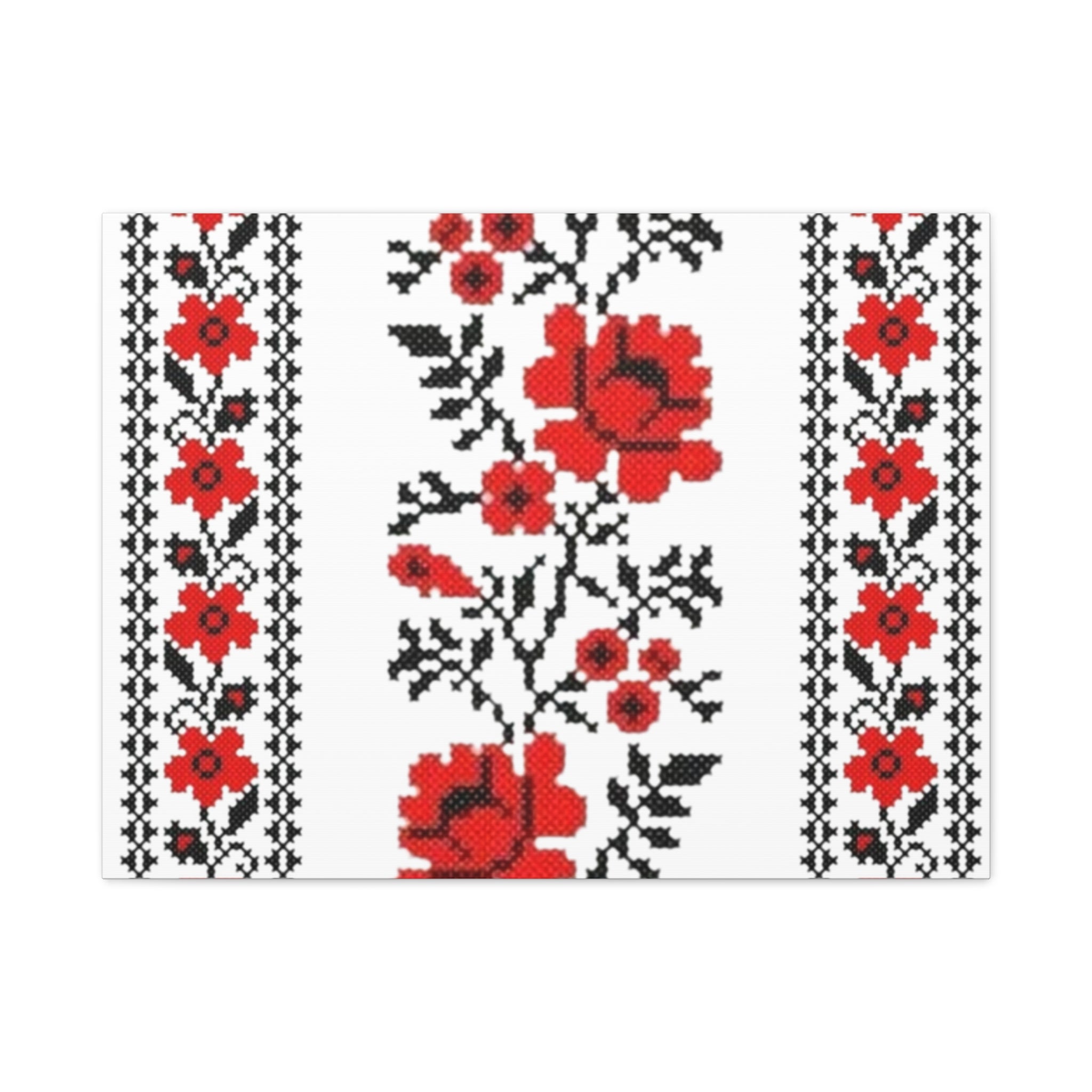 Ukrainian Embroidery Wall Art, Red Black Folk Floral Pattern, Traditional Slavic Home Decor Canvas for Living Room or Entryway, Matte Print, Stretched 1.25" Ready to Hang
