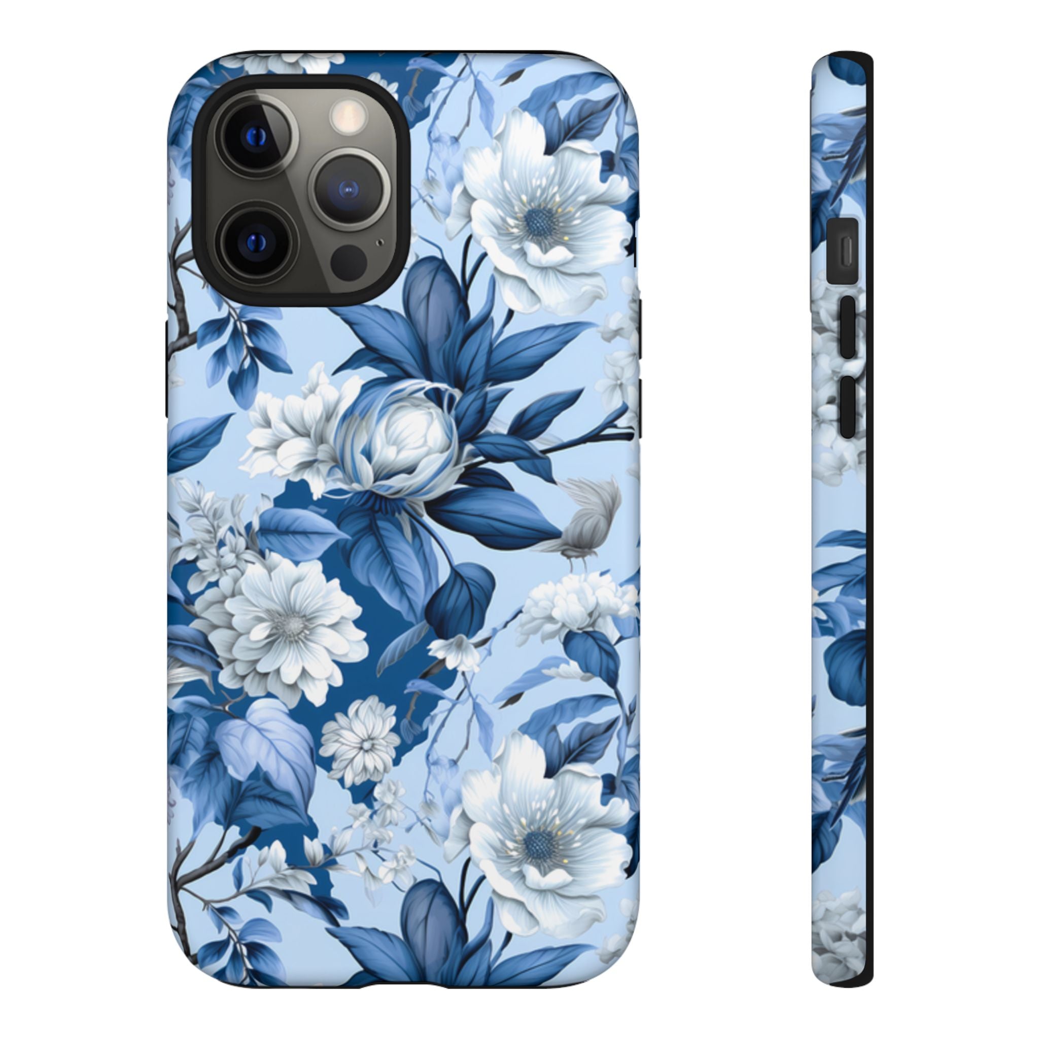 Blue Floral Watercolor Pattern Tough Case, Blue Rose Phone Case