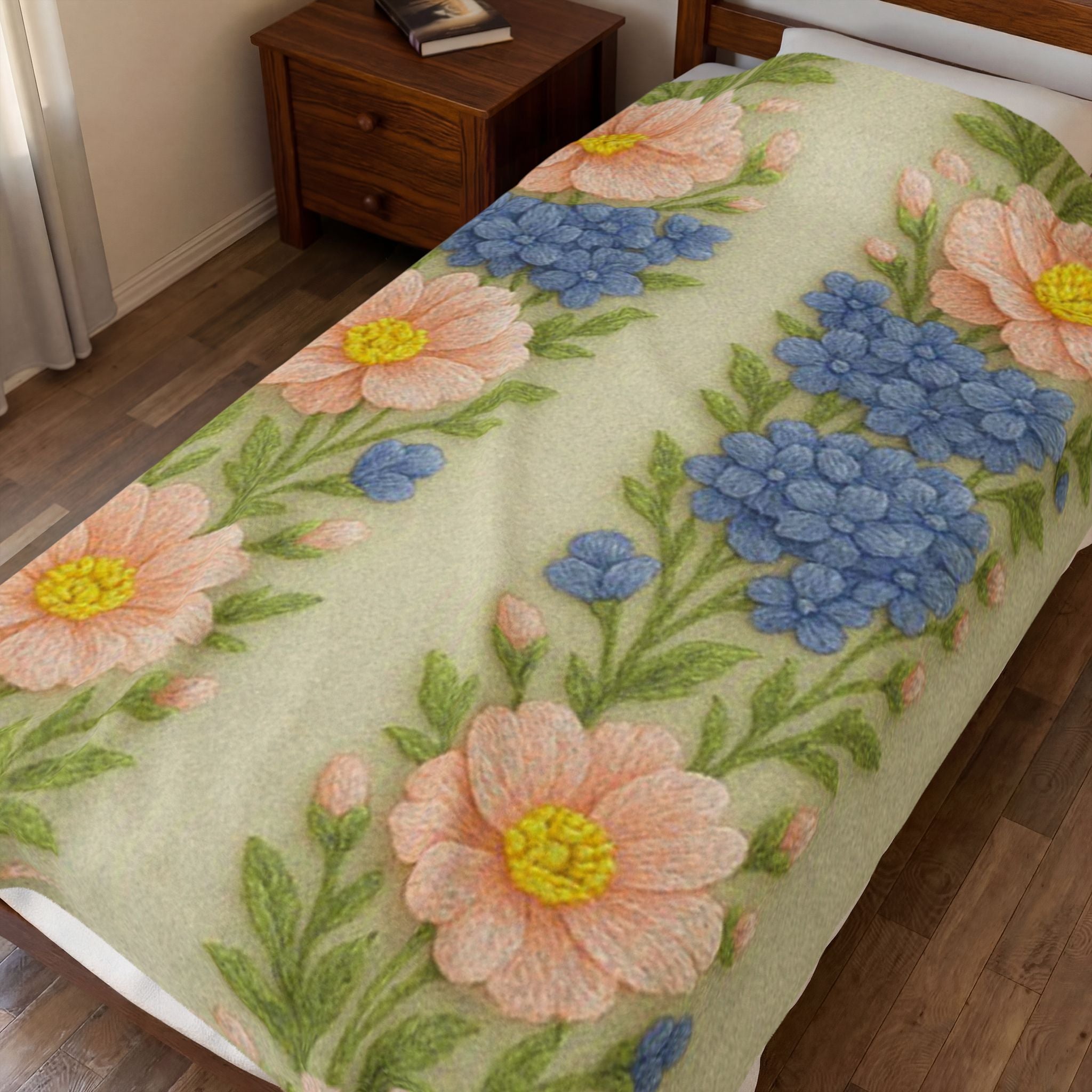 Pastel Floral Plush Blanket – Cottagecore Daisy & Hyacinth Throw | BLUESKYDEZIGN