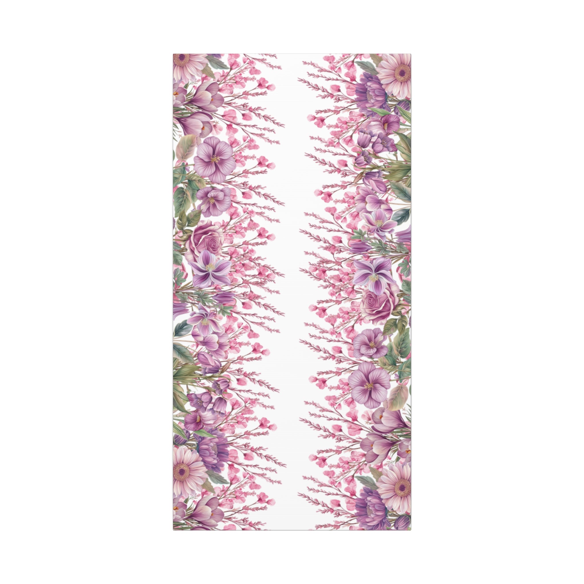 Floral Matte Canvas Wall Art, Pink Purple Botanical Print, Modern Symmetrical Flower Design, Stretched 1.25" Canvas Home Decor