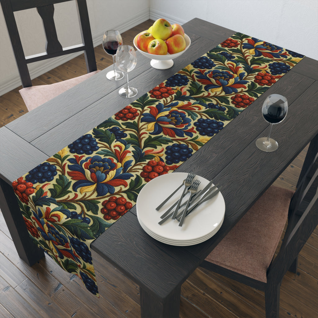 BLUESKYDEZIGN | Petrykivka Bloom Table Runner | Ukrainian Folk Art Floral Dining Decor | Victorian Cottagecore | Cotton or Polyester