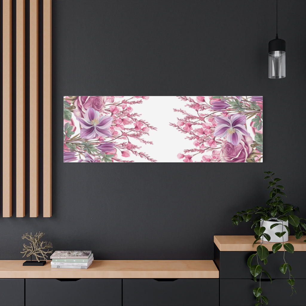 Floral Matte Canvas Wall Art, Pink Purple Botanical Print, Modern Symmetrical Flower Design, Stretched 1.25" Canvas Home Decor