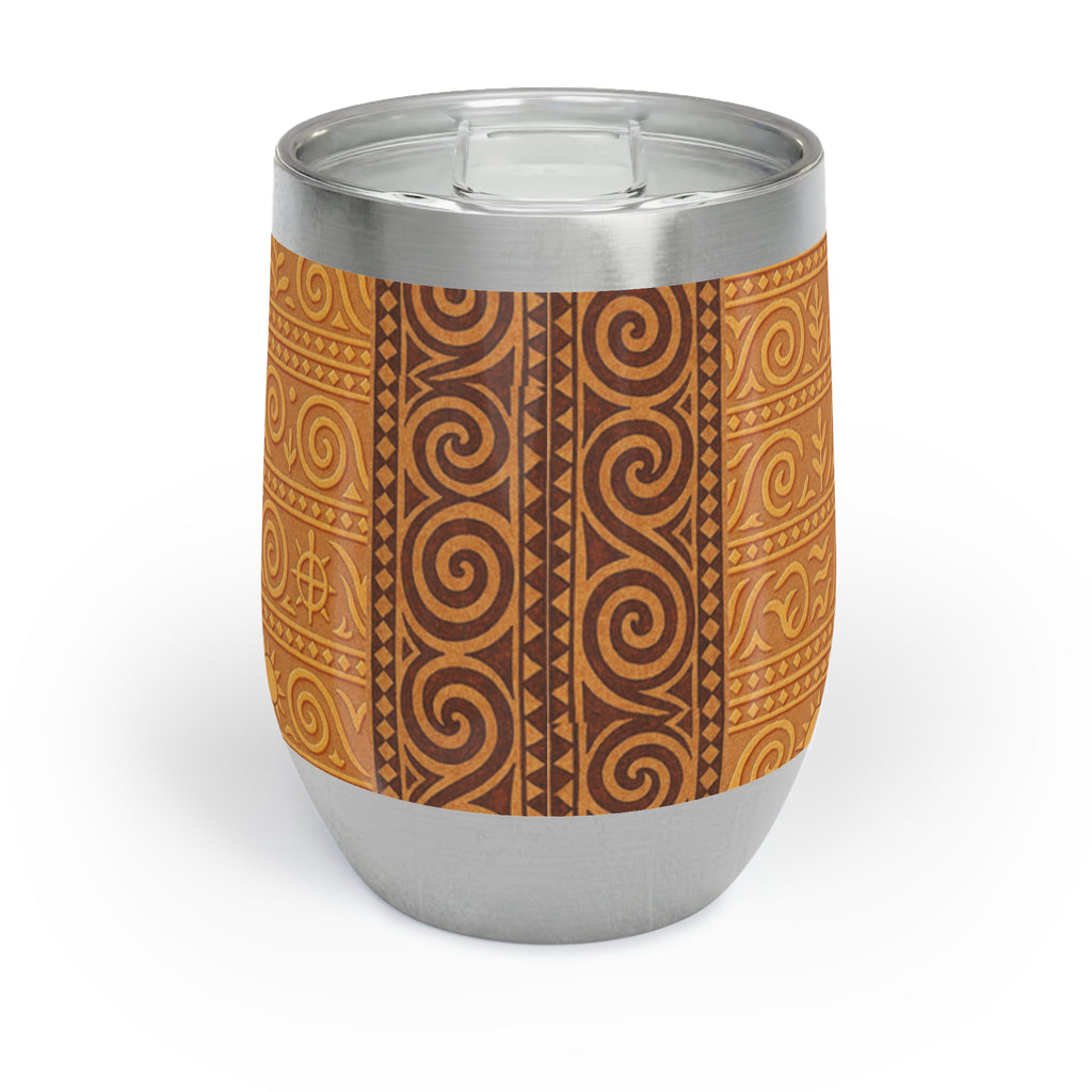 Trypillian Code Insulated Wine Tumbler | Ancient Symbol Terracotta Heritage 12oz