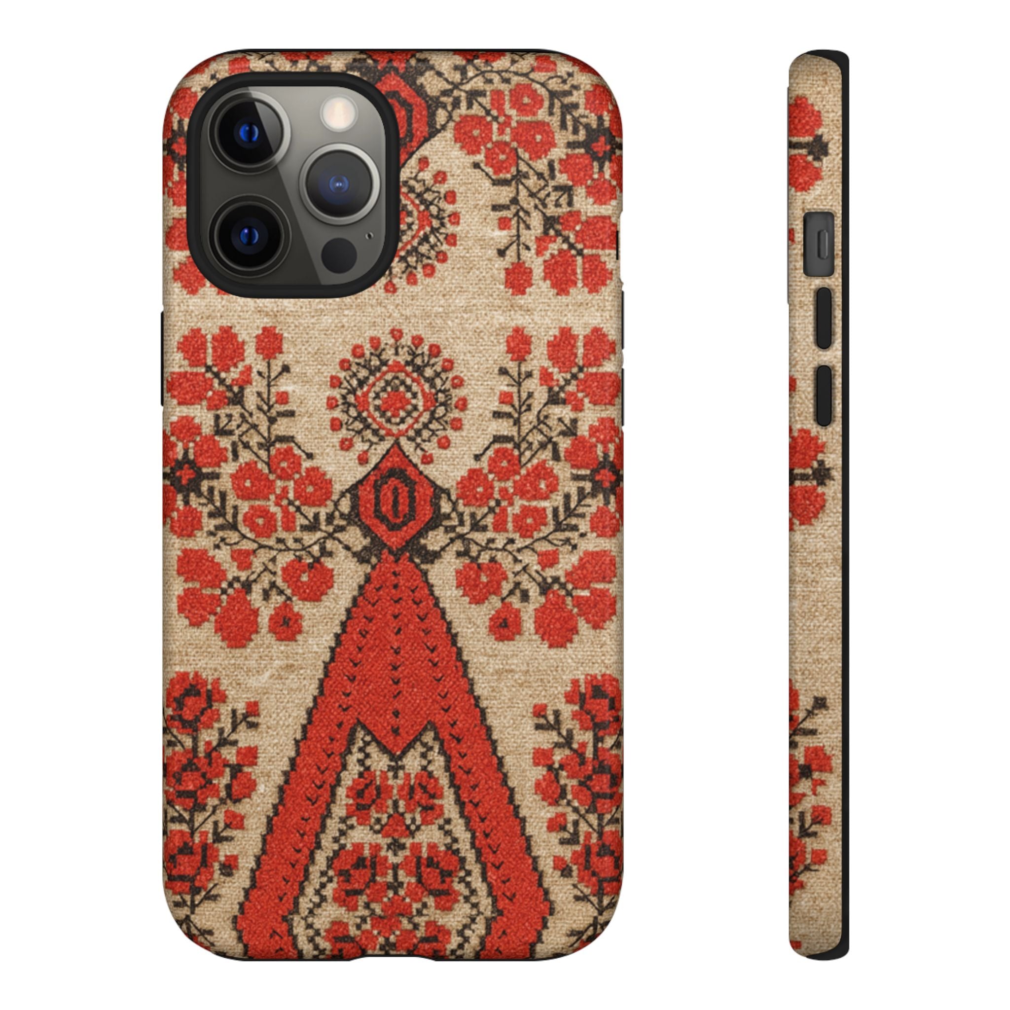 Ukrainian Embroidery Phone Case • Red Black Folk Pattern • Protective Cover with Traditional Berehynia Floral Motifs