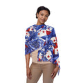 Lightweight decorative scarf featuring a blue toile-inspired floral pattern and red patriotic stars from the America 250th Anniversary collection.