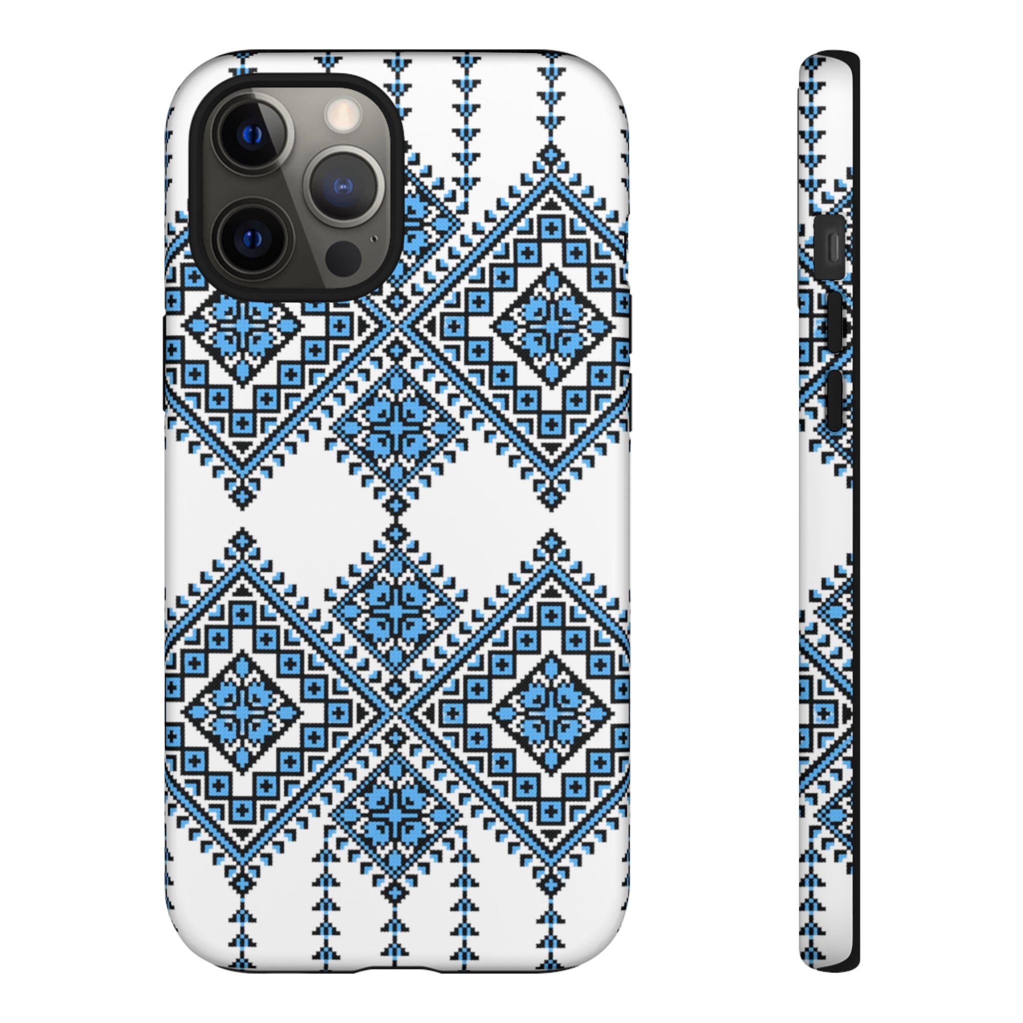 Blue Ukrainian traditional  Geometric Folk Pattern phone case, Tough Cases