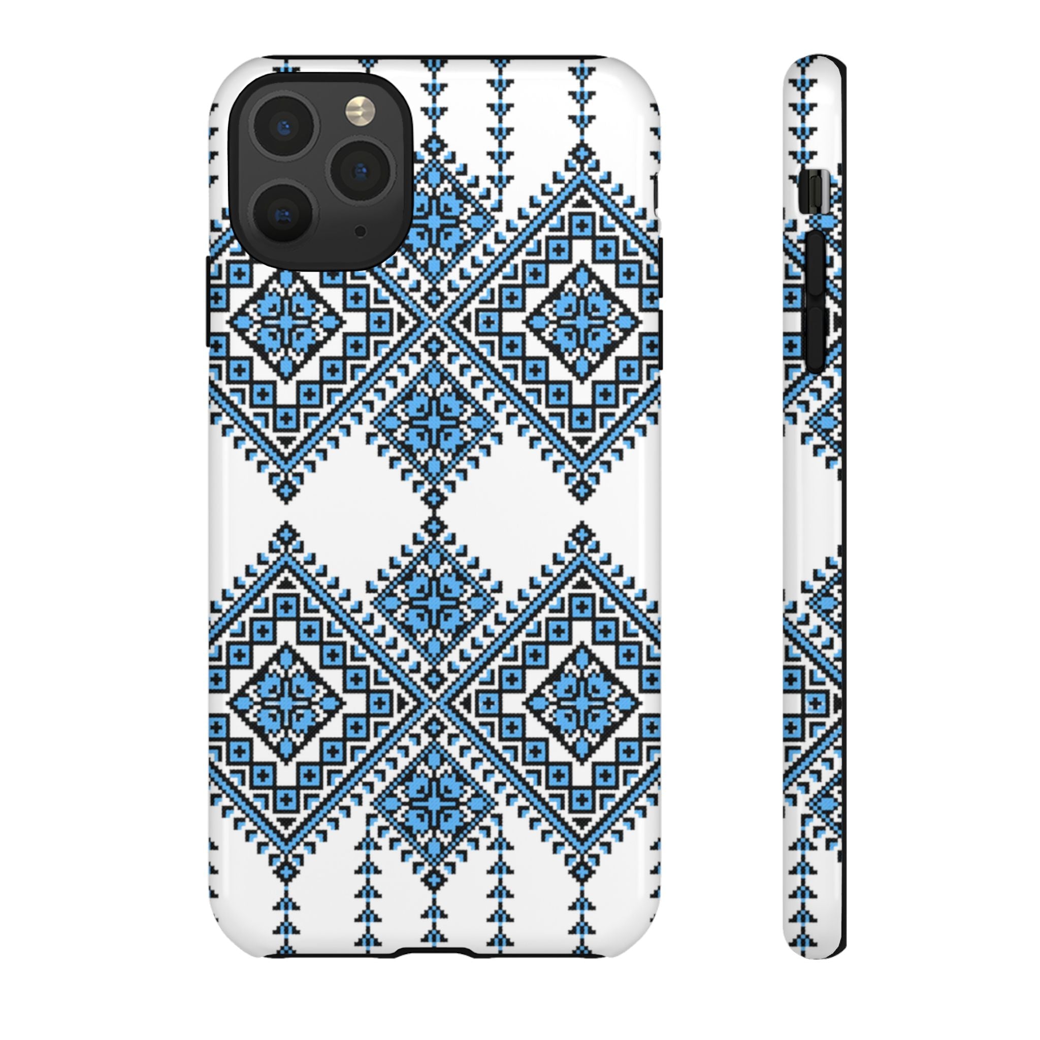 Blue Ukrainian traditional  Geometric Folk Pattern phone case, Tough Cases