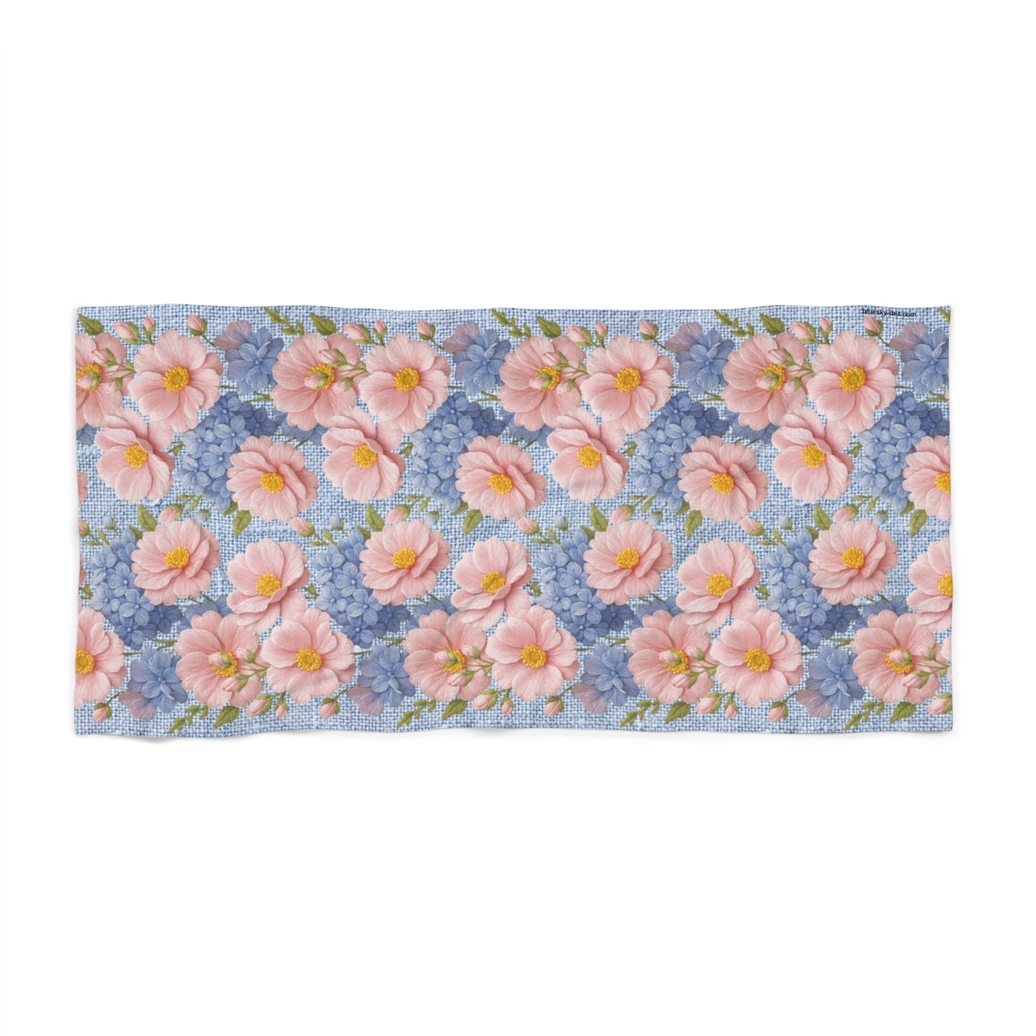 Soft Provence Beach Towel - Pink Peony & Blue Hydrangea Floral, Quick-Dry Summer Wrap, Vintage Botanical Gift for Her