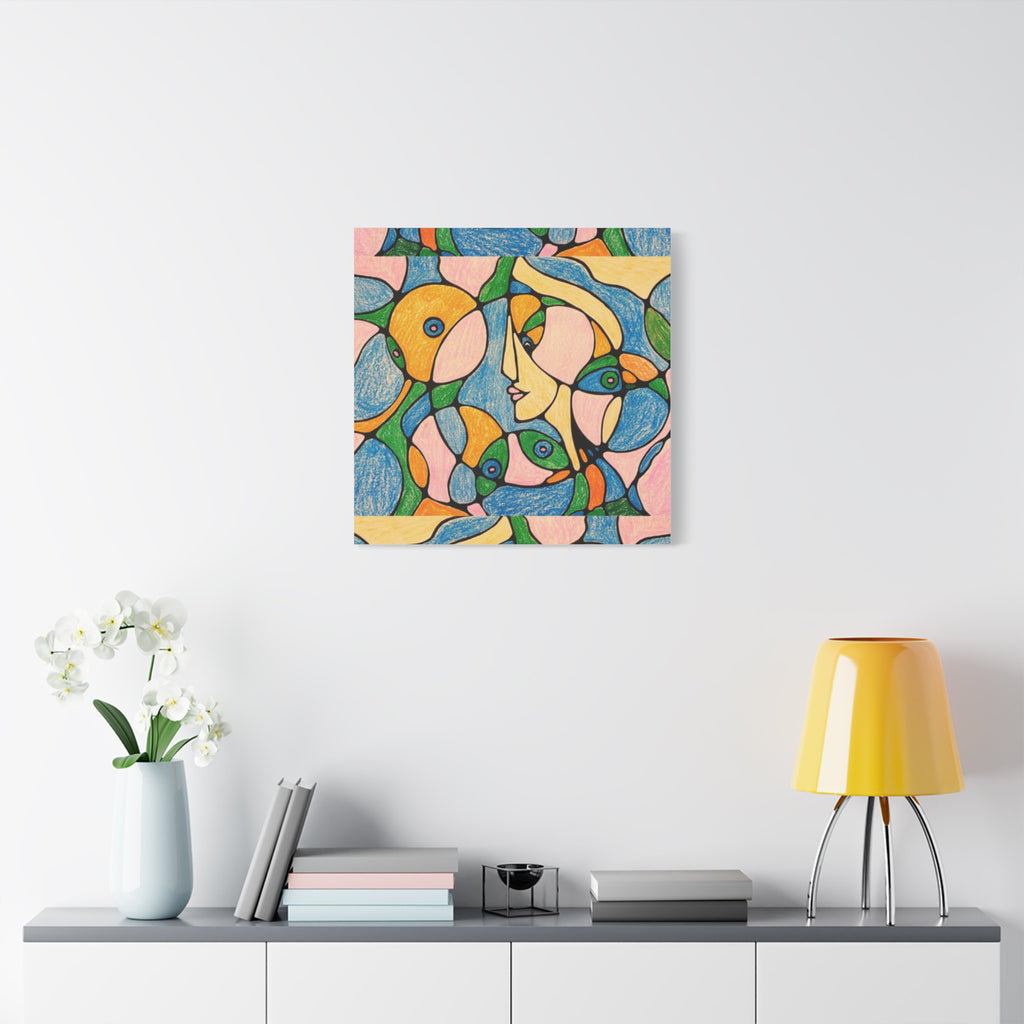 Abstract Colorful Faces Canvas Art, Vibrant Modern Wall Decor, Surreal Cubist Style Matte Print, Stretched 1.25" Ready to Hang
