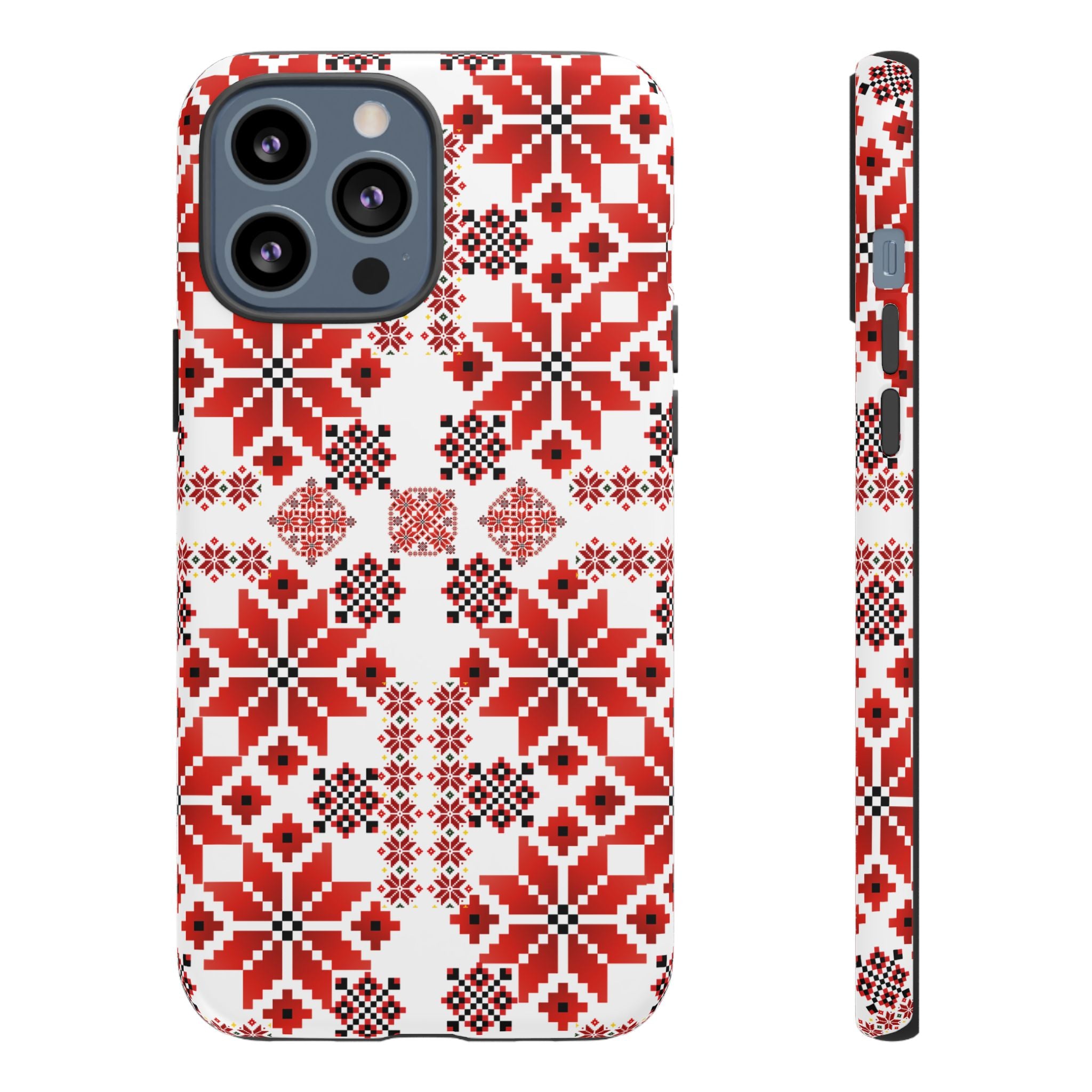 Ukrainian Embroidery Phone Case • Red Black Folk Pattern • Protective Slavic Geometric Cover for iPhone & Samsung