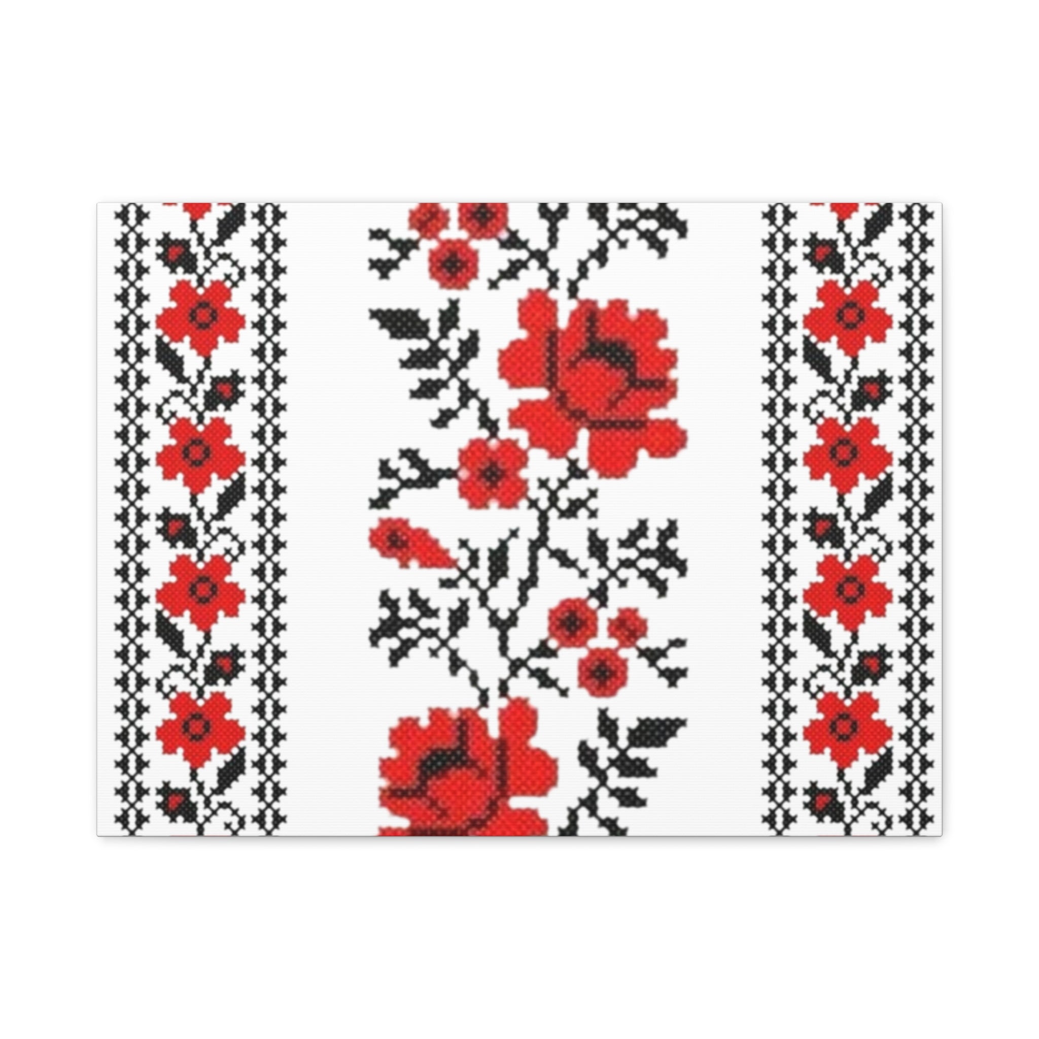 Ukrainian Embroidery Wall Art, Red Black Folk Floral Pattern, Traditional Slavic Home Decor Canvas for Living Room or Entryway, Matte Print, Stretched 1.25" Ready to Hang