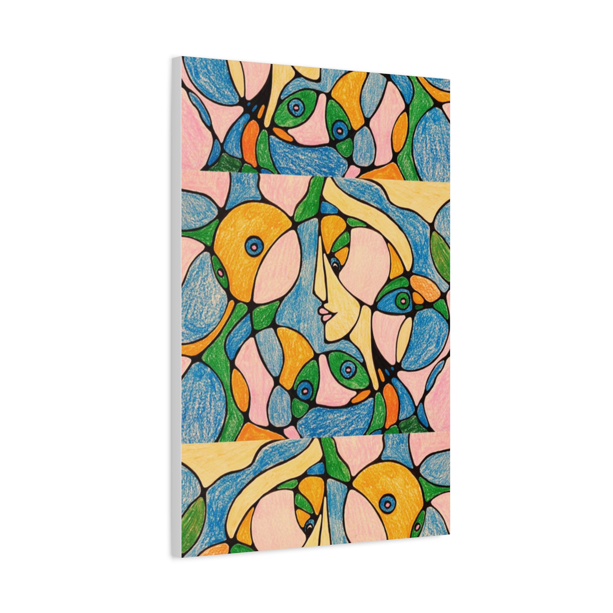 Abstract Colorful Faces Canvas Art, Vibrant Modern Wall Decor, Surreal Cubist Style Matte Print, Stretched 1.25" Ready to Hang