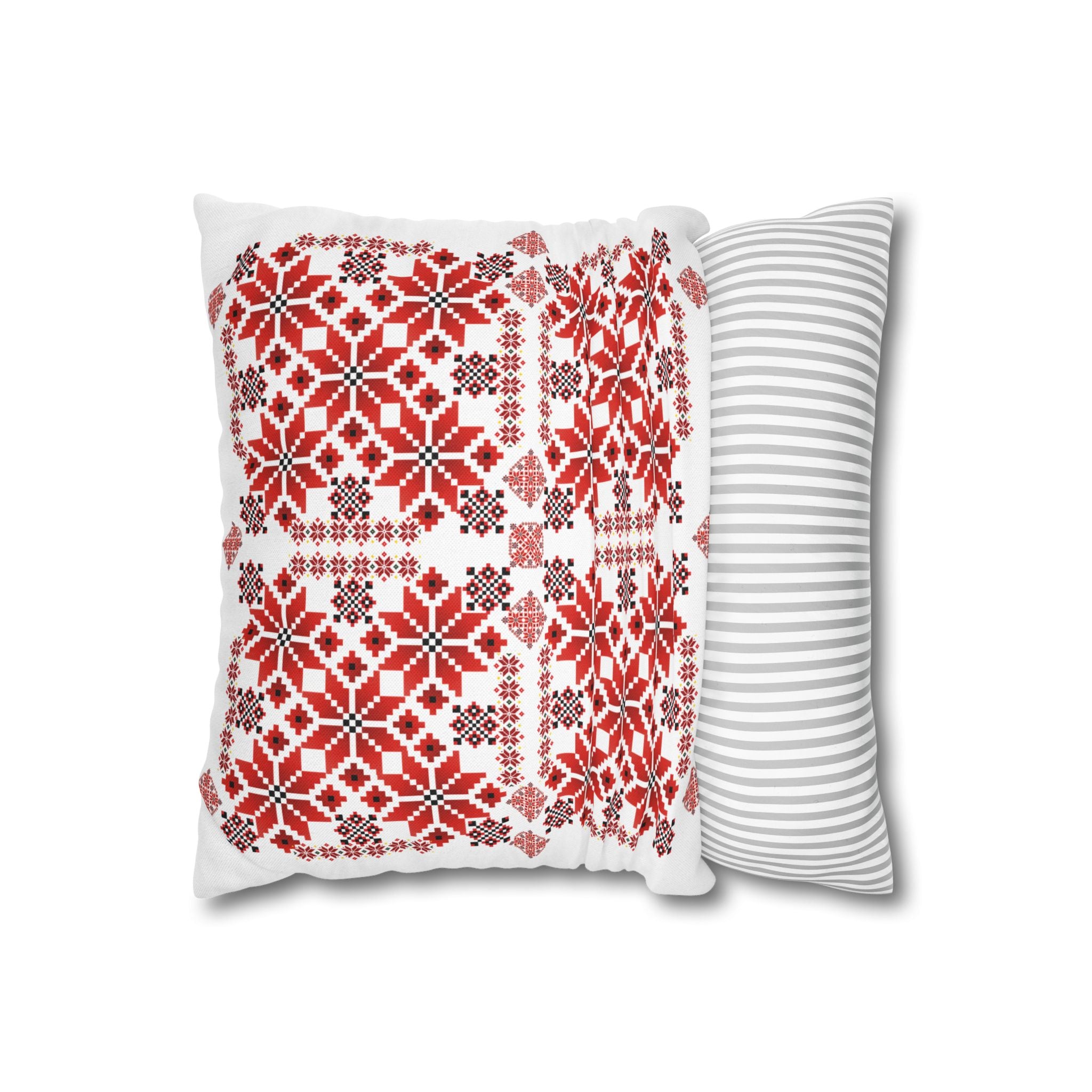 Ukrainian Red-Black Folk Pattern Pillowcase. Decorative Cushion Cover. Traditional Slavic Ornament. Boho Ethnic Home Decor Gift
