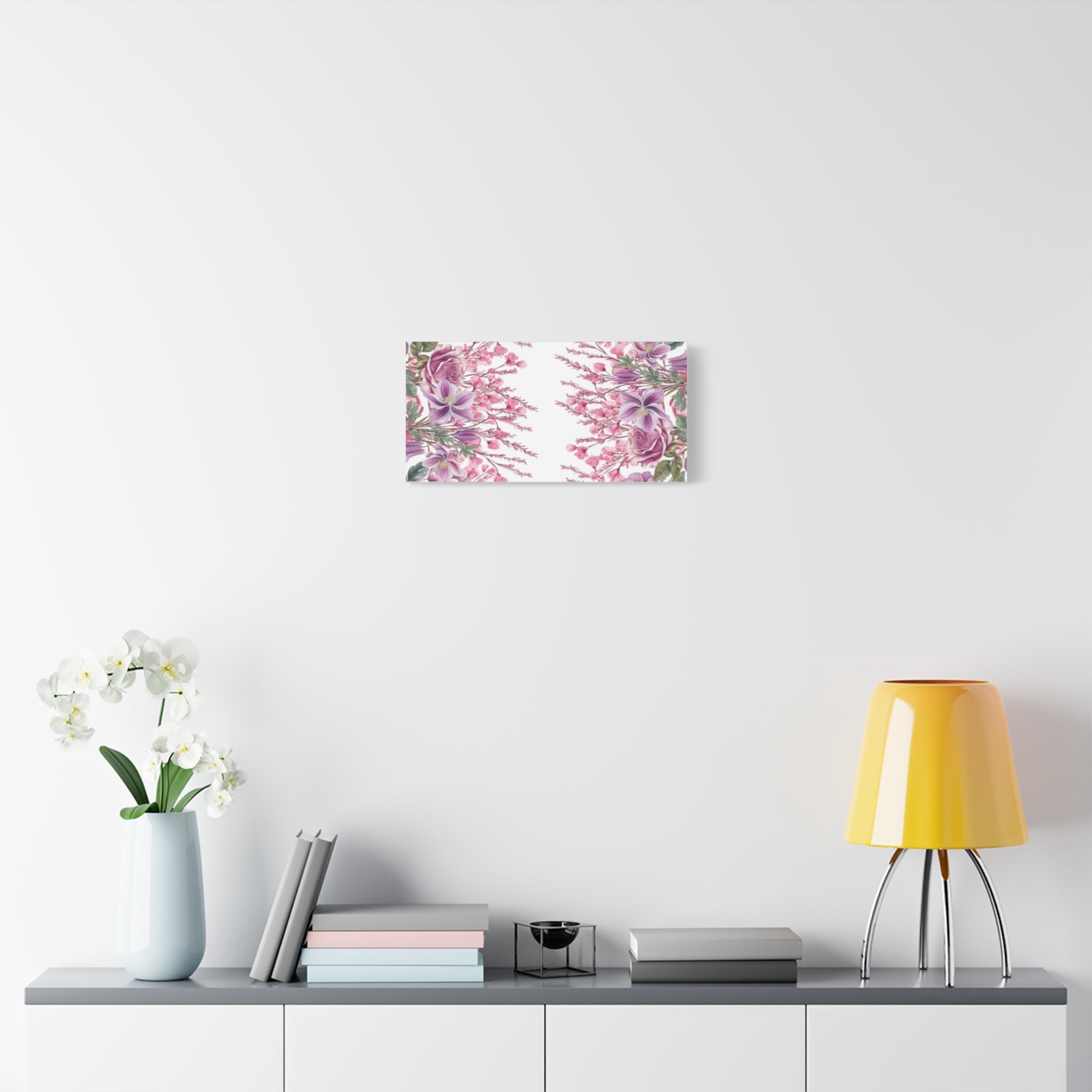 Floral Matte Canvas Wall Art, Pink Purple Botanical Print, Modern Symmetrical Flower Design, Stretched 1.25" Canvas Home Decor