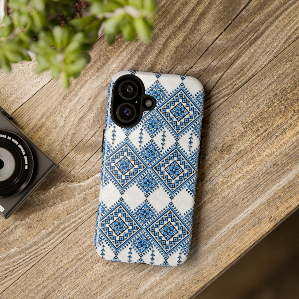 Blue Sky Folk Art Tough Phone Case | Ukrainian Heritage Geometric Cover