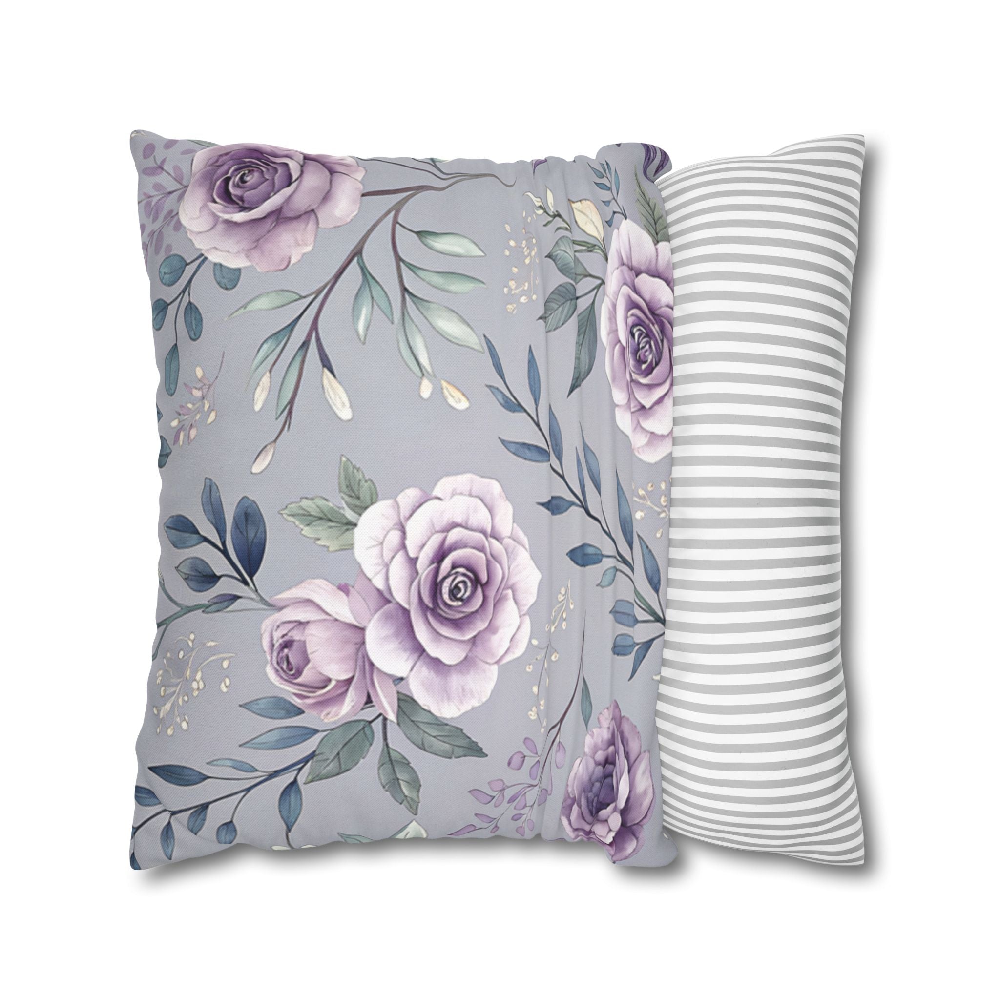 BLUESKYDEZIGN Purple Rose Floral Pillow Cover - Elegant Cottage Core Decor