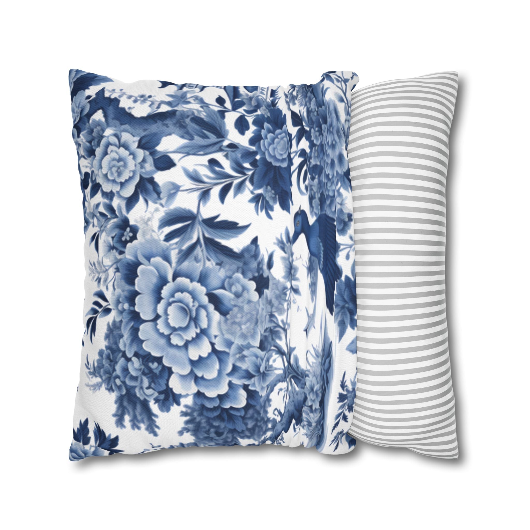 Blue Watercolor Floral Pillow Cover | Vintage Botanical Double-Sided Cushion Case | Cottagecore Bedroom Decor