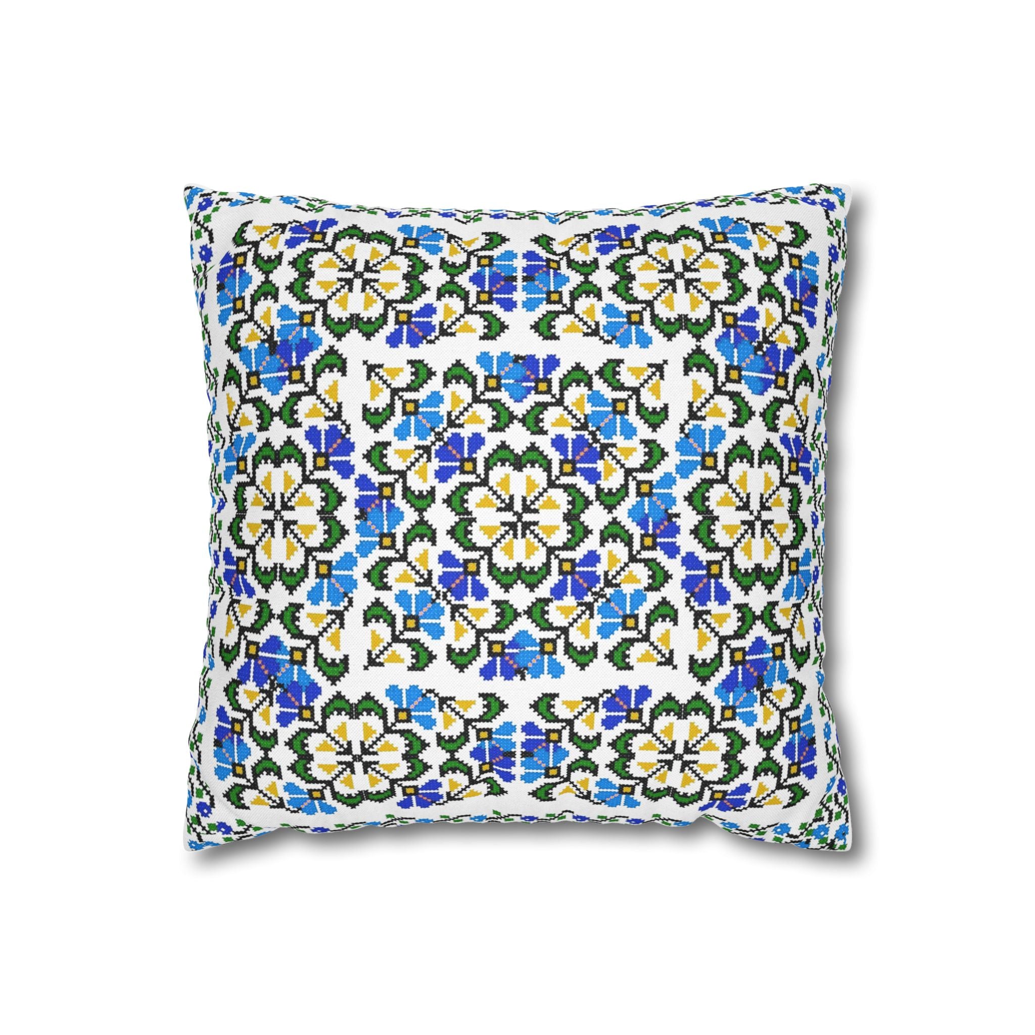 Ukrainian Blue Floral Pillowcase - Folk Tile Pattern, Slavic Heritage Home Decor, Cottagecore Accent Pillow Cover, Family Collection Gift