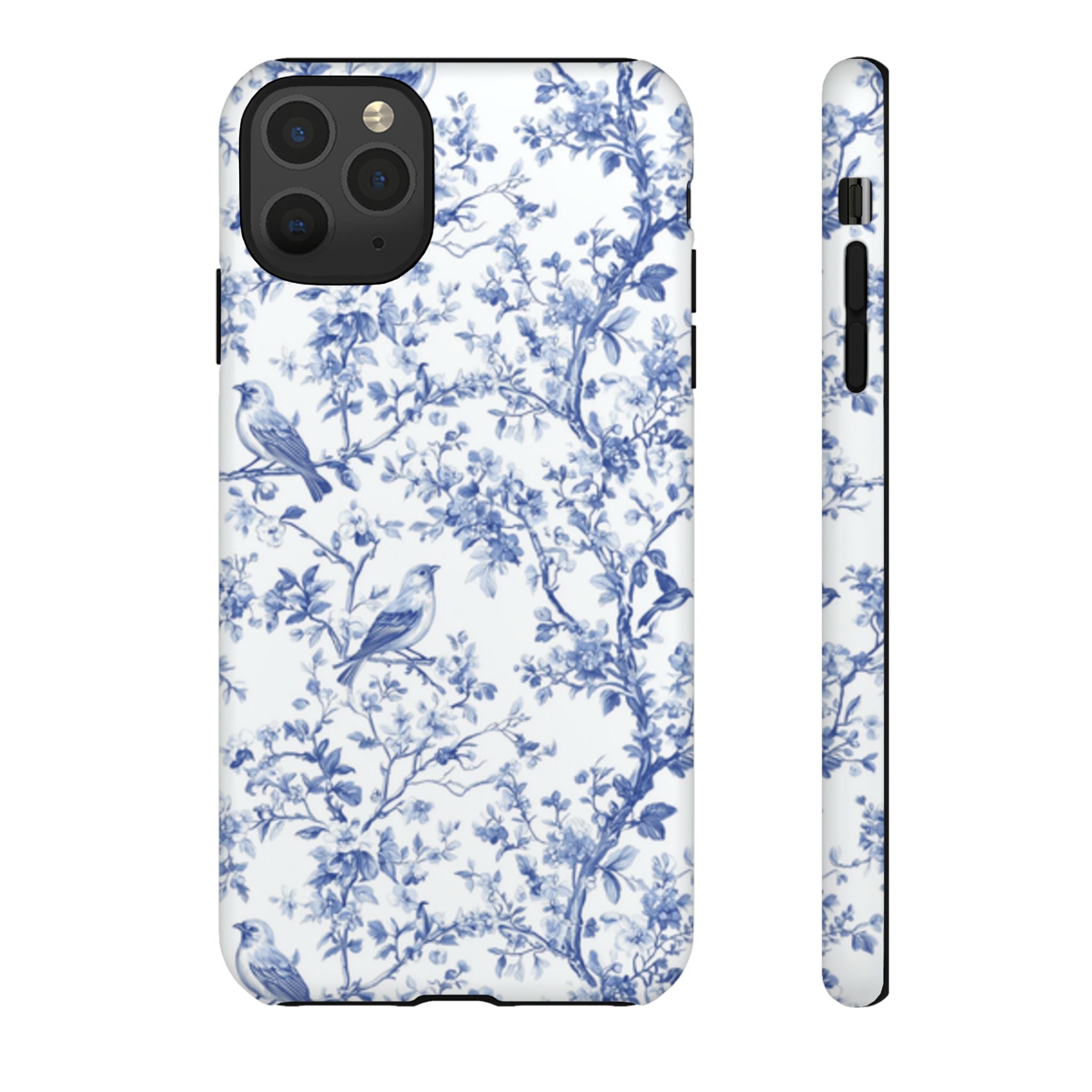 Blue Floral Vine Phone Case, Toile-inspired romantic floral Marbleized Branch Pattern