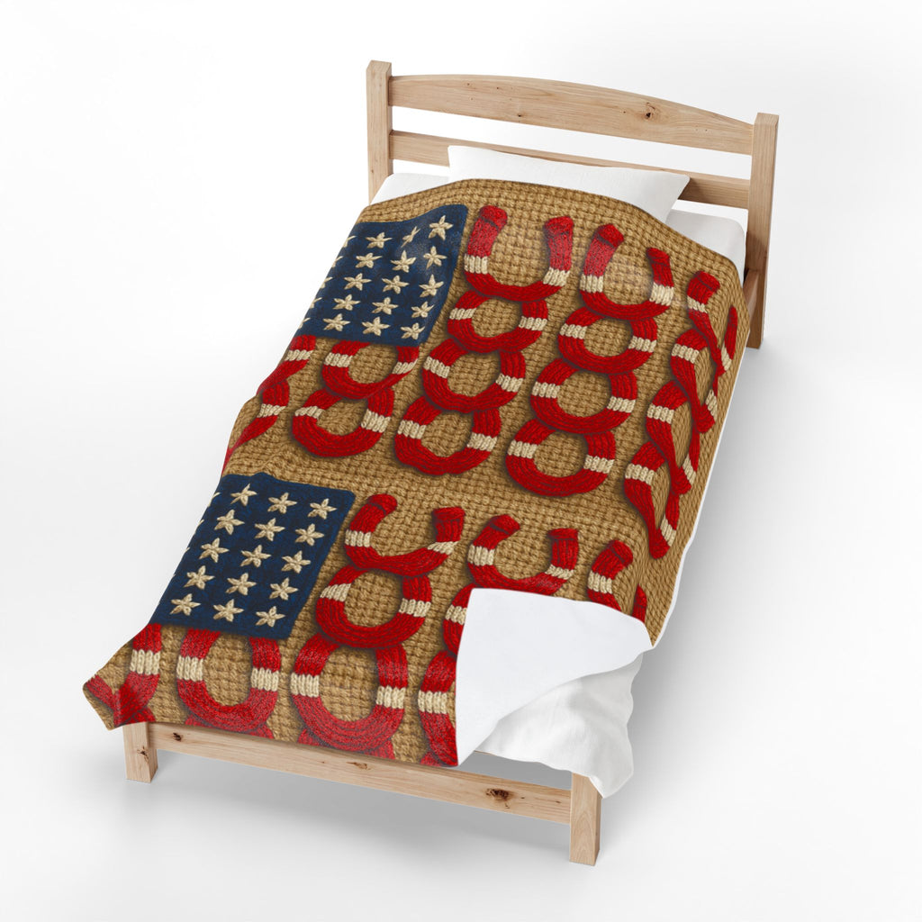 Rooted Knot Plush Blanket | Patriotic Farmhouse Throw | Americana Velveteen | 3 Sizes