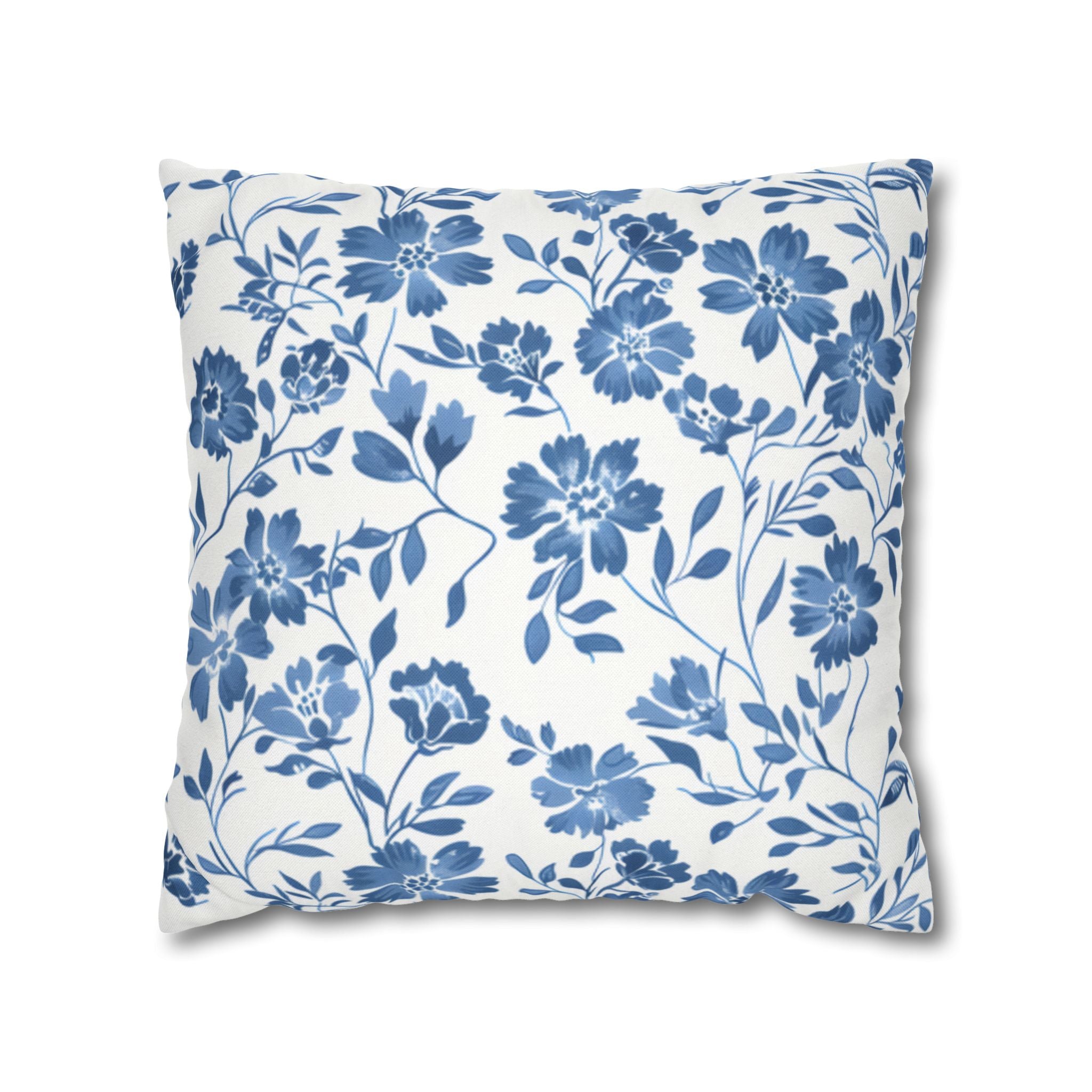 Blue Floral Pillowcase , Spun Polyester Square Throw Pillow Cover, Elegant Botanical Home Decor for Living Room  Bedroom