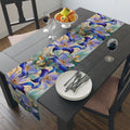 Purple Iris Floral Table Runner – Violet Gold Botanical Dining Decor, Cotton Twill or Polyester, 72" & 90"