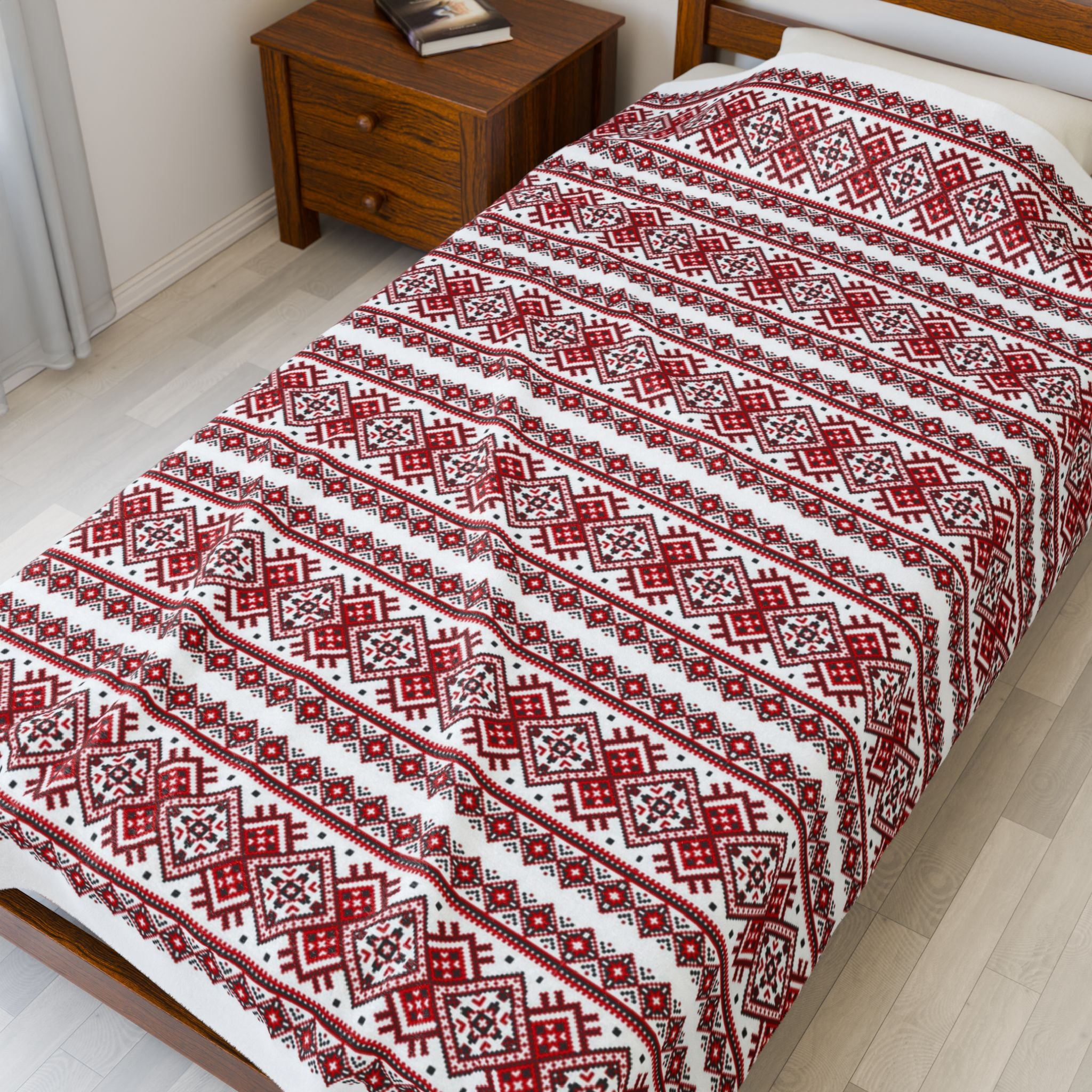 Ukrainian Red-Black Traditional Pattern velveteen Plush Blanket, Family Plush Throw, Home bedroom Decor, gift for parents, housewarming
