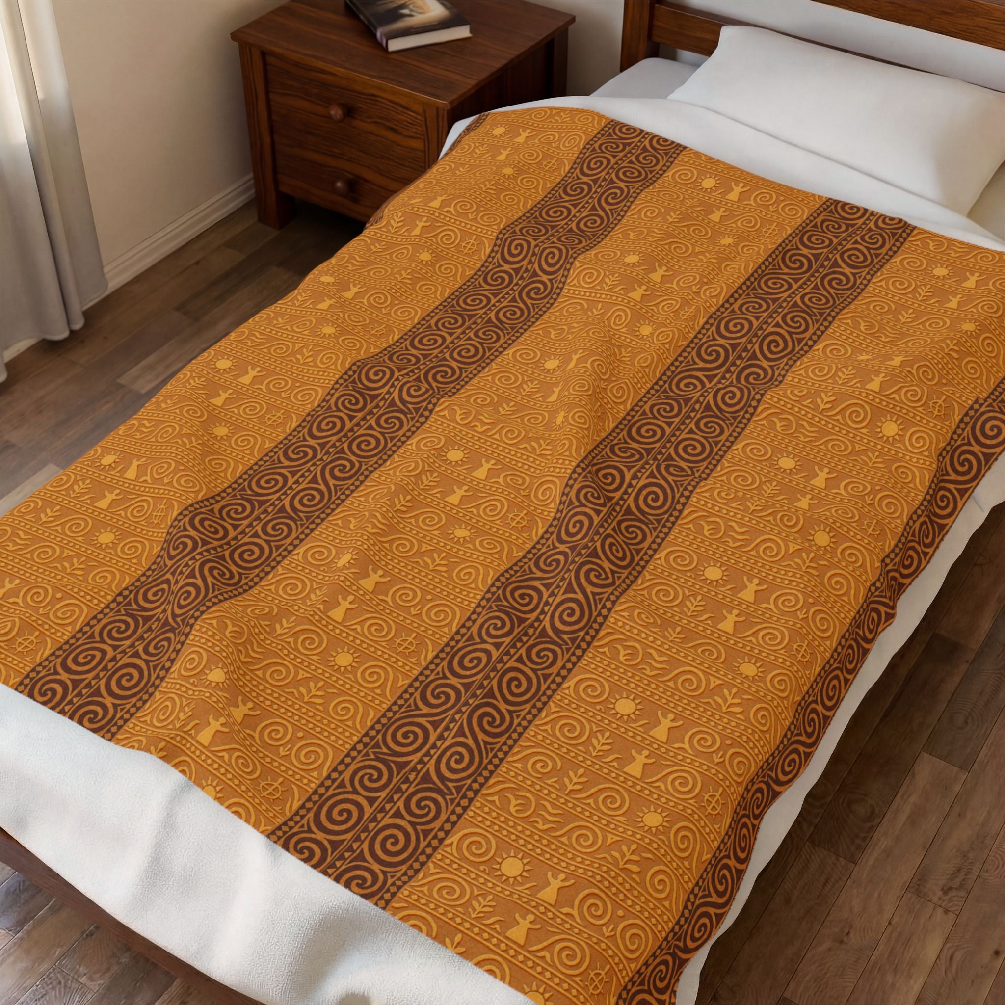 Trypillian Code Velveteen Blanket | Ancient Symbol Terracotta Heritage Throw