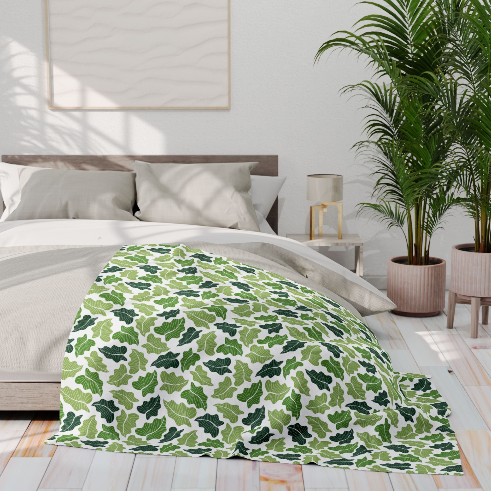 Green Leaves Fleece Blanket