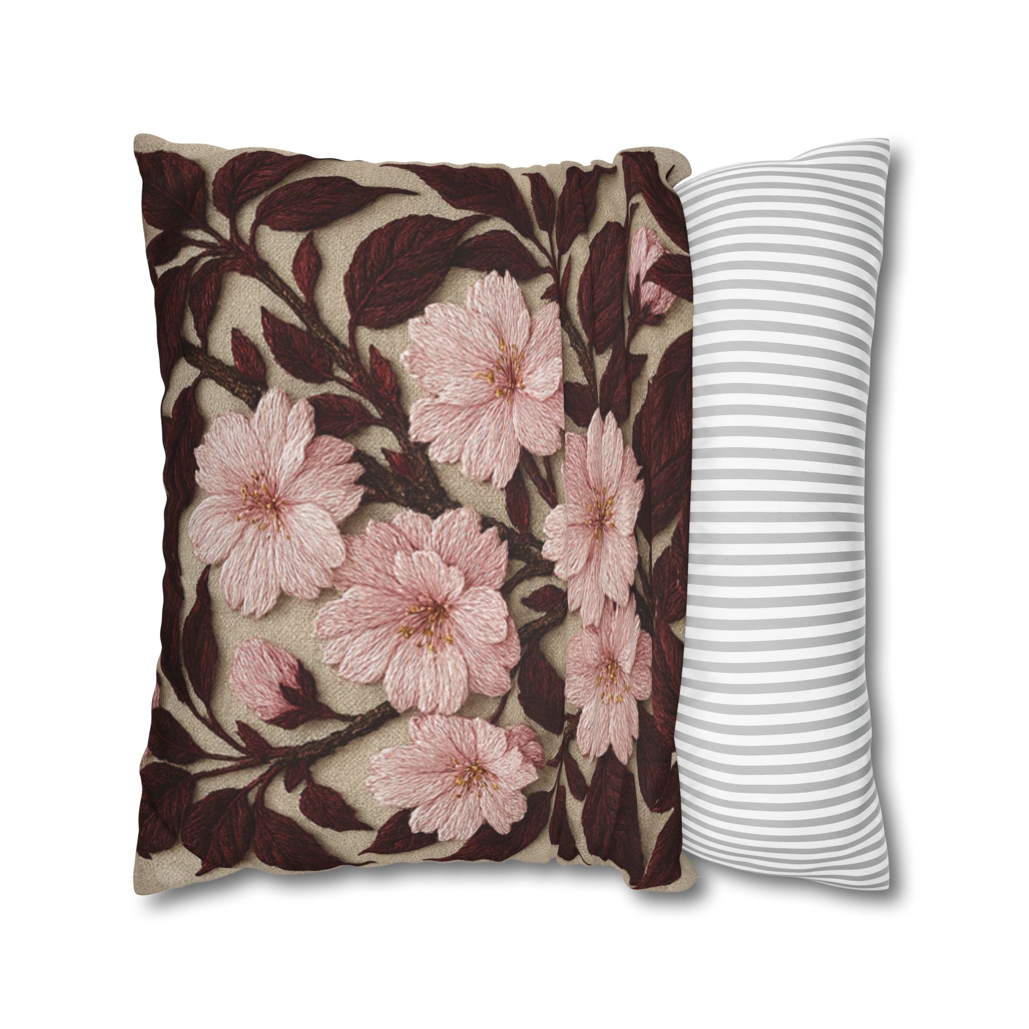 Sakura Noir Decorative Pillow Cover — Vintage Pink Floral Cushion Case | Botanical Throw Pillow