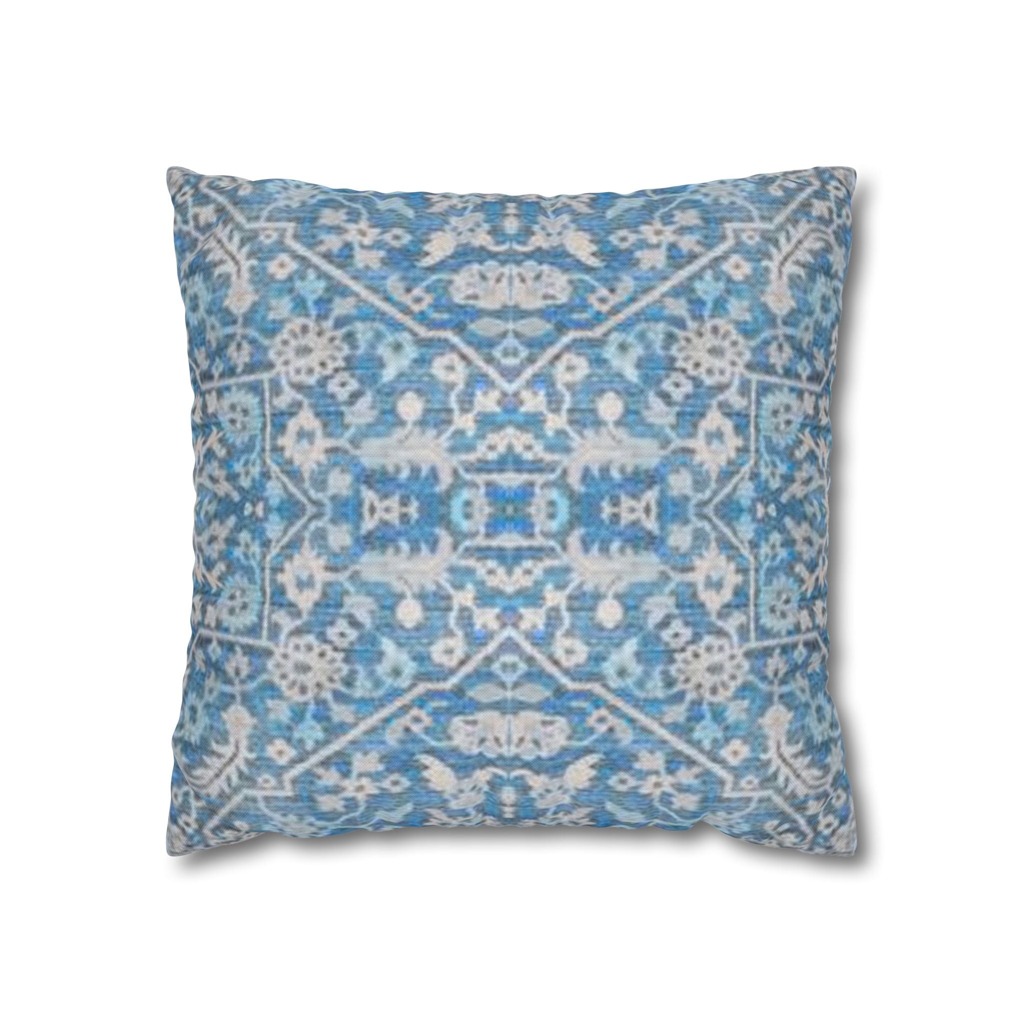 BLUESKYDEZIGN Grandmother's Heritage Pillow Cover - Blue Ikat Floral, Boho Modern Rustic Cushion