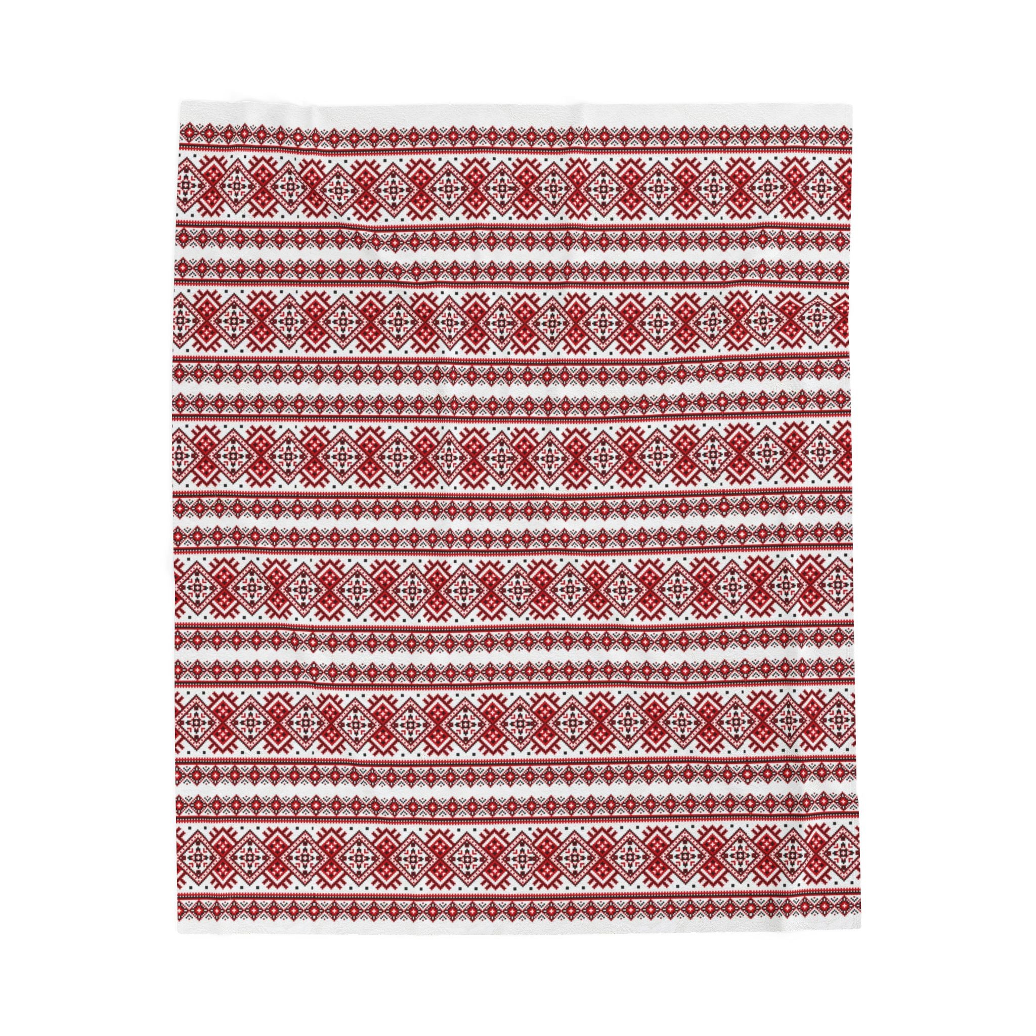 Ukrainian Red-Black Traditional Pattern velveteen Plush Blanket, Family Plush Throw, Home bedroom Decor, gift for parents, housewarming