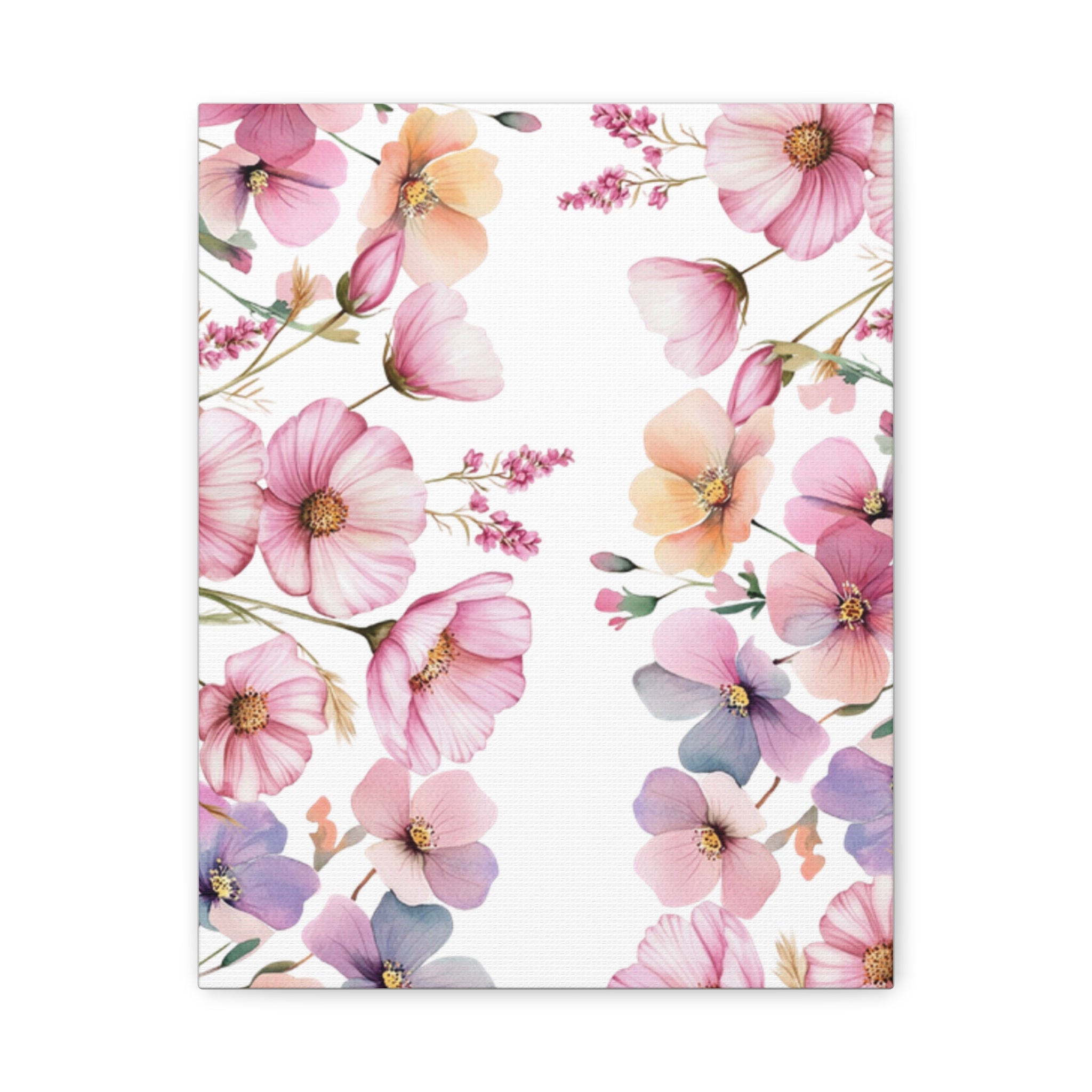 Pastel Floral Matte Canvas Wall Art, Soft Botanical Print, Modern Home Decor, Watercolor Flower Artwork, Stretched 1.25" Canvas