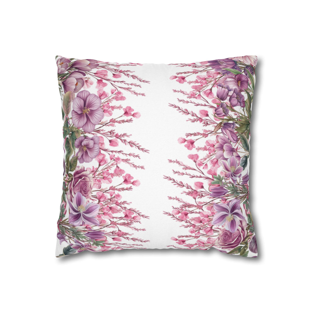 Spring Floral Pillowcase 1piece, Polyester Cushion Cover, Pink  Purple Flowers, Spring Home Decor