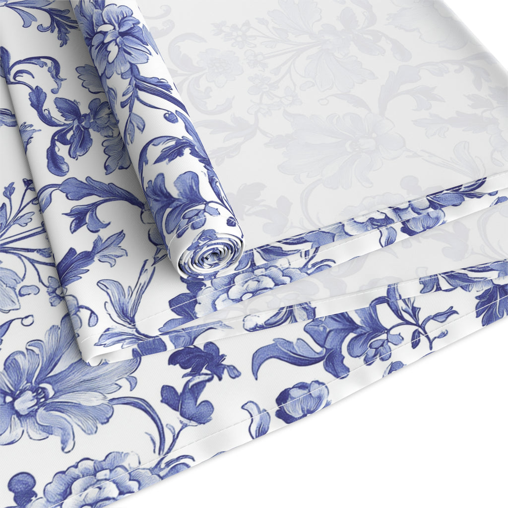 BLUESKYDEZIGN Blue Floral Tile Table Runner - Delft Porcelain Inspired Decor