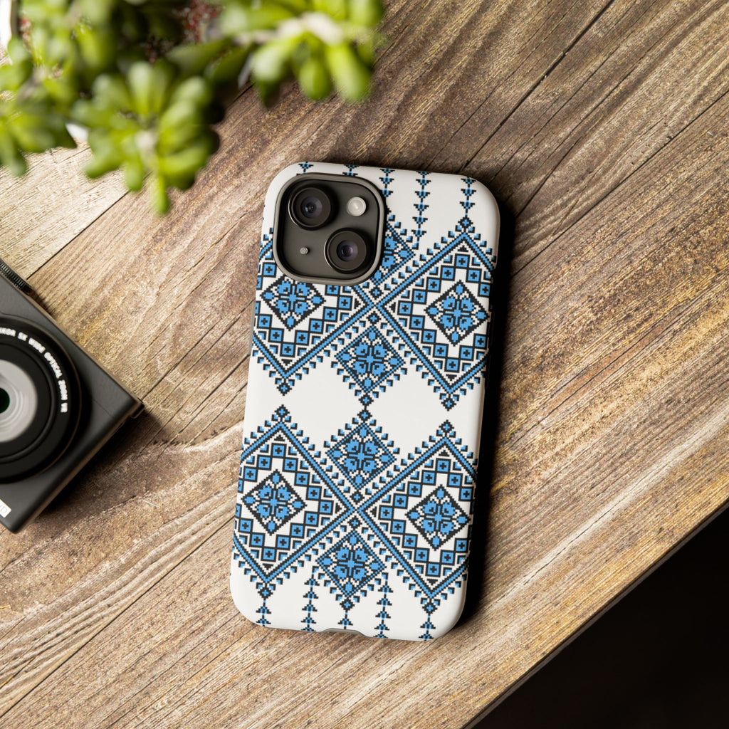 Blue Ukrainian traditional  Geometric Folk Pattern phone case, Tough Cases
