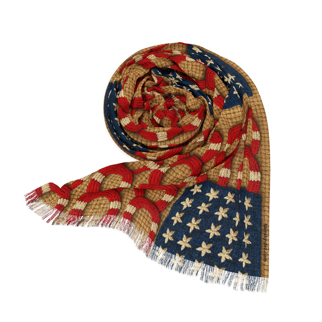 Rooted Knot Scarf | Patriotic Americana Lightweight Wrap | Horseshoe Print | 27"×71"